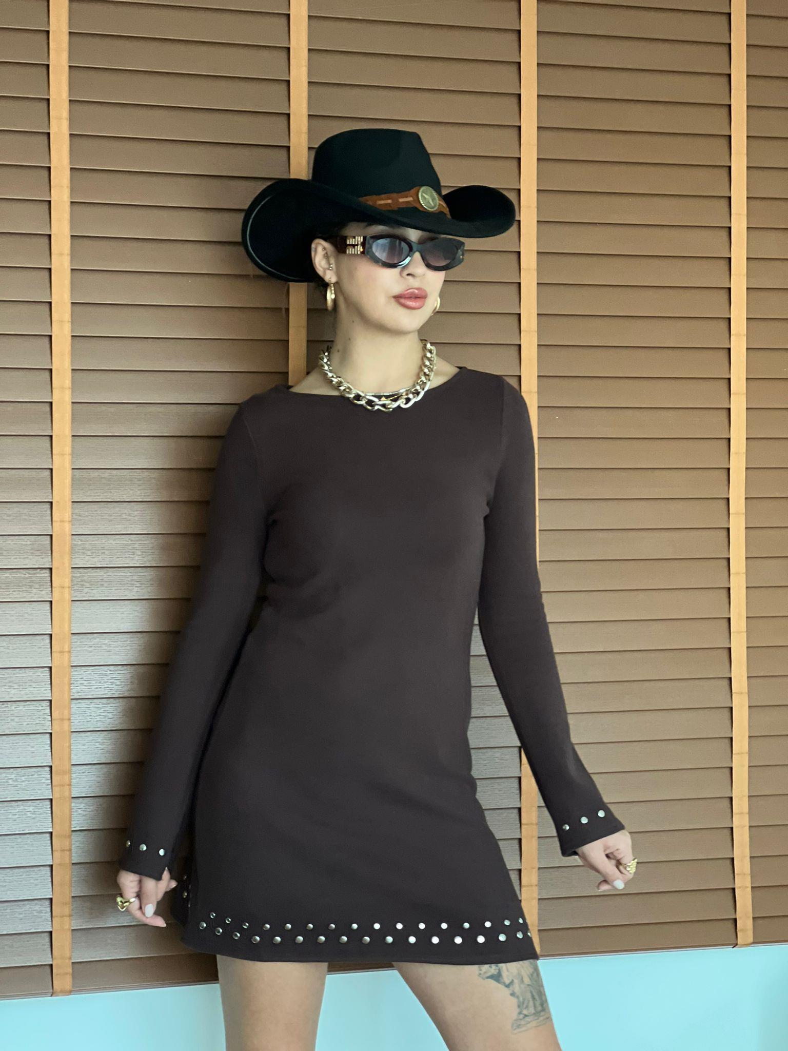 Taşlı Elbise 17263 Kahverengi