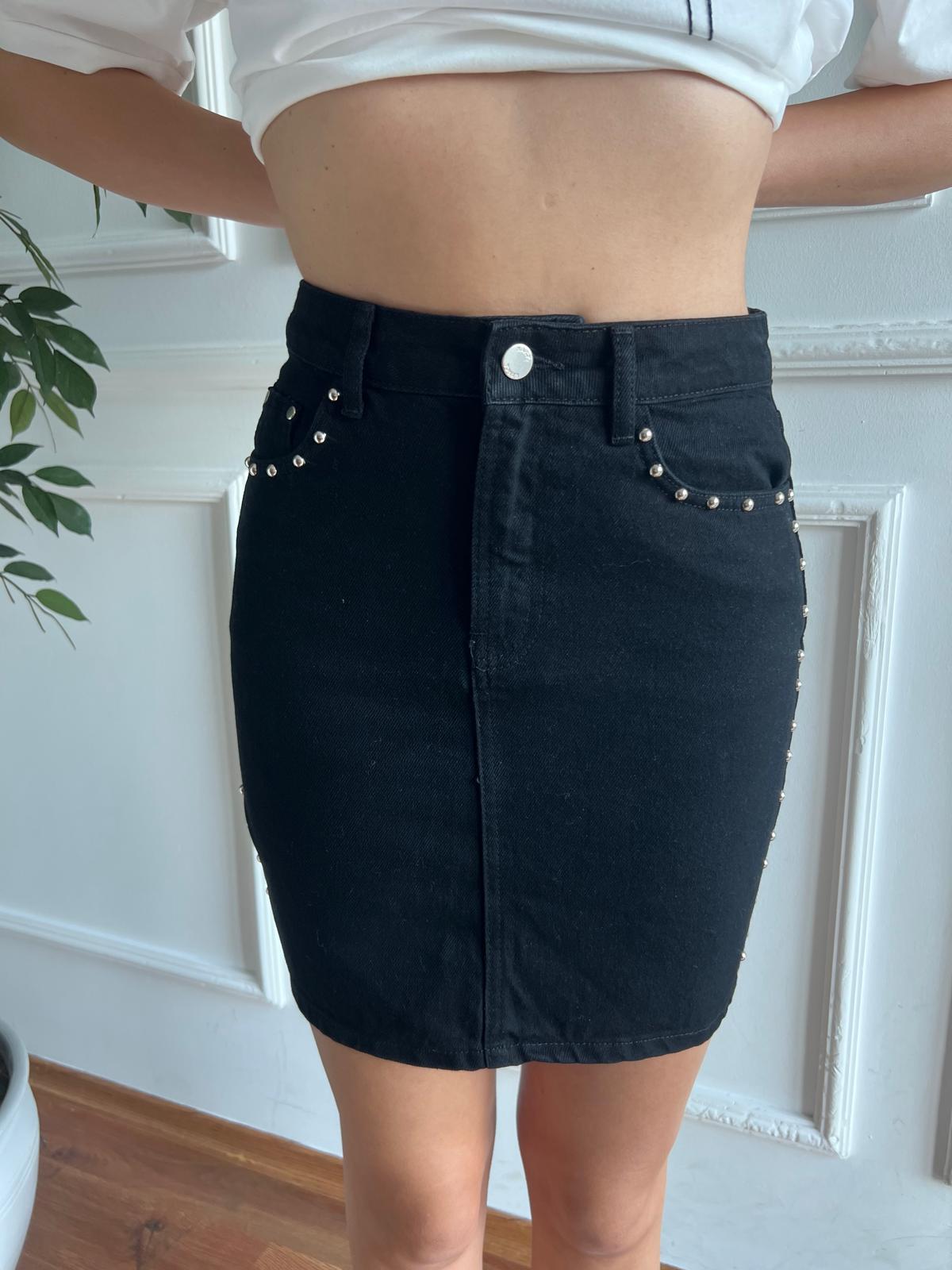 Taşlı Kot Etek 25692 Siyah