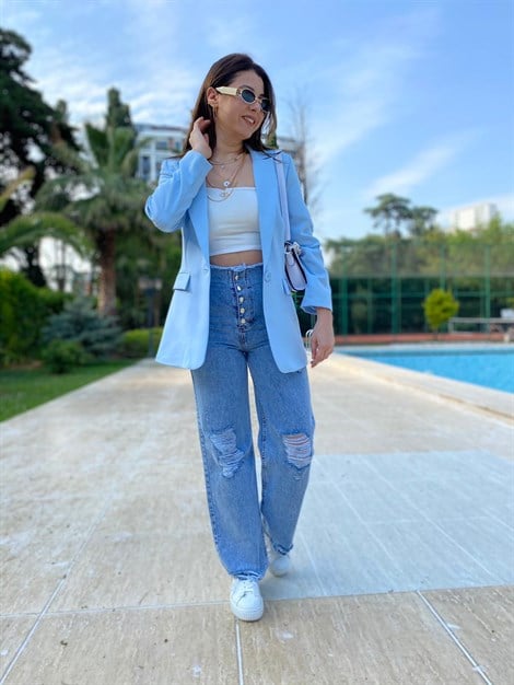 Tek Düğmeli Blazer Ceket 21-154 Bebe Mavisi