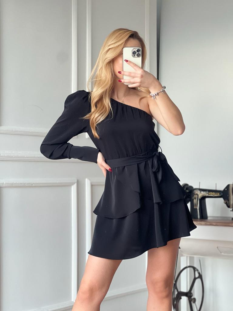 Tek Omuzlu Elbise 5387-1454 Siyah