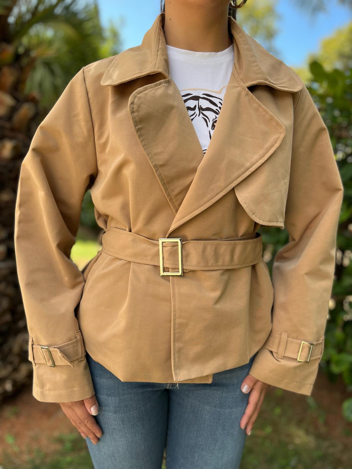 Tokalı Kısa Trenç 6921 Camel