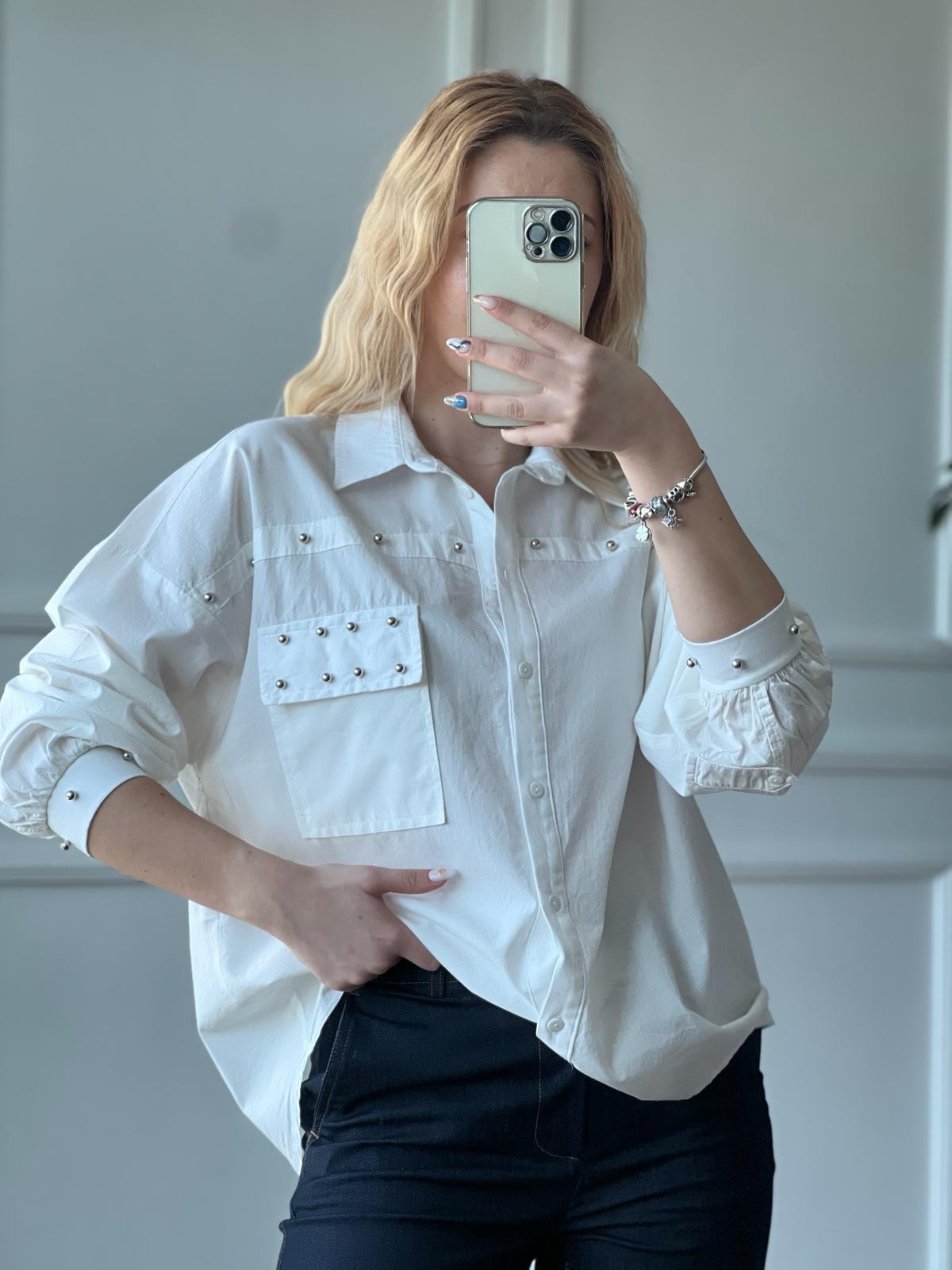 Trok Detaylı Gömlek 24107 Ekru