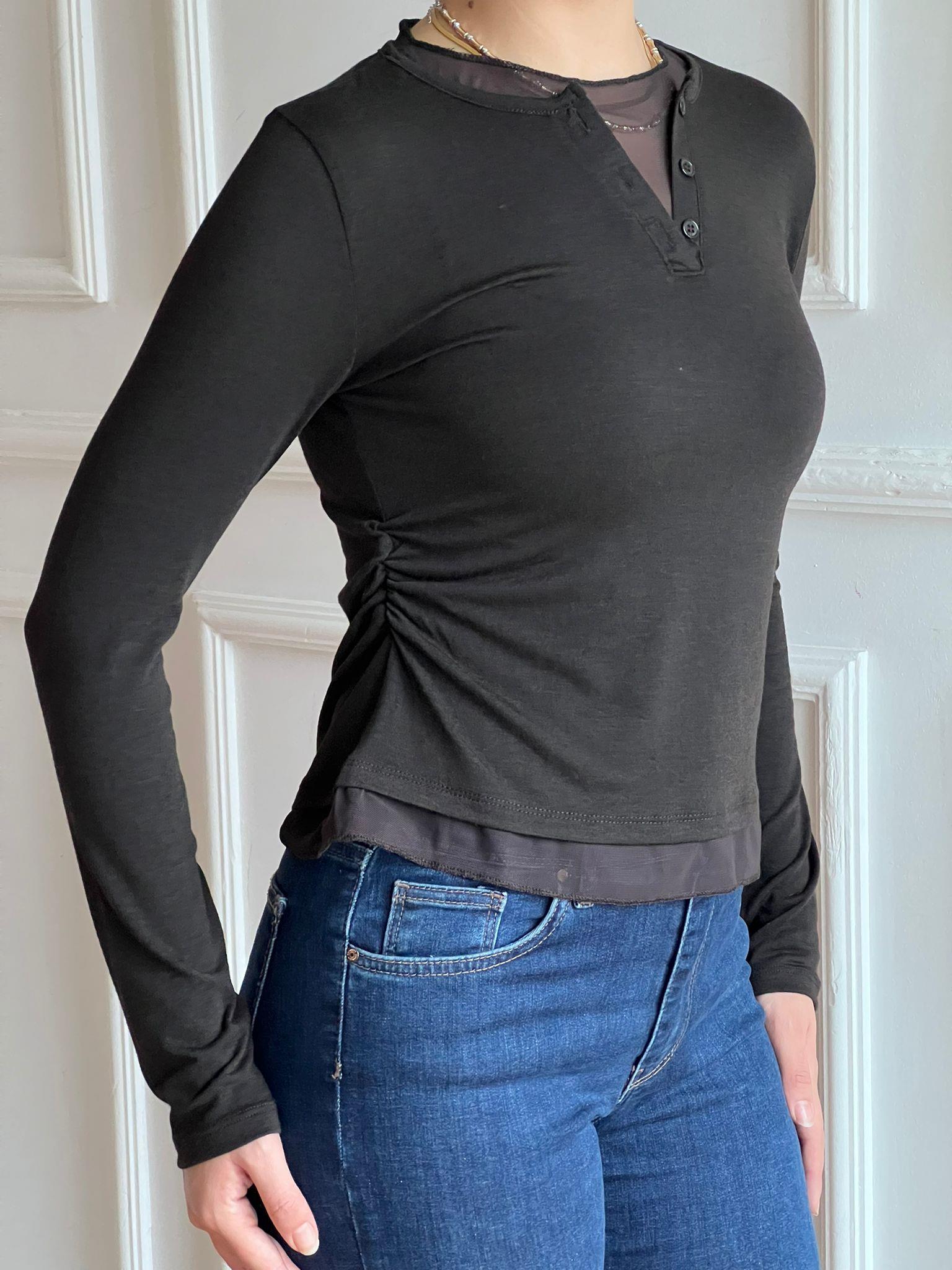 Tül Garnili Örme Bluz 2618076 Kahverengi