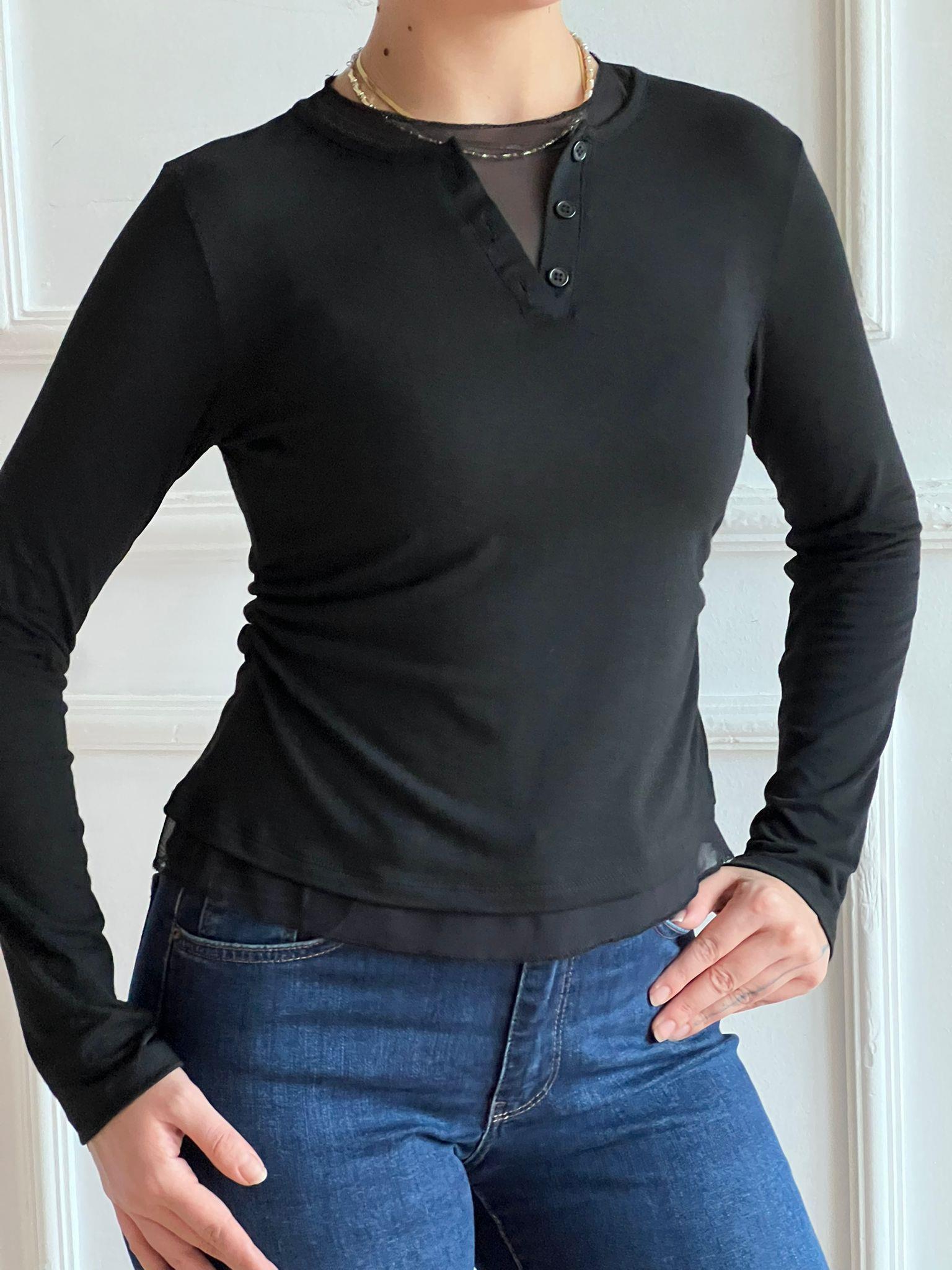 Tül Garnili Örme Bluz 2618076 Siyah