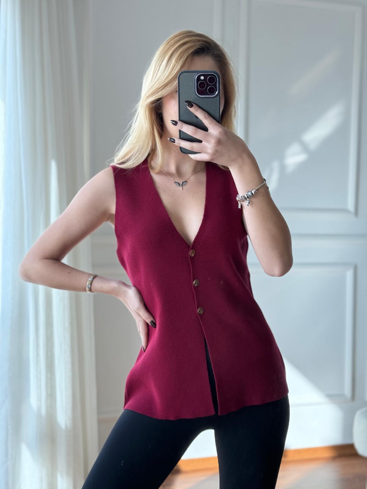 V Yaka Süveter 001 Bordo