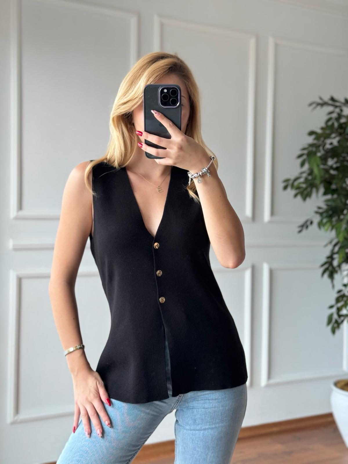 V Yaka Süveter 001 Siyah