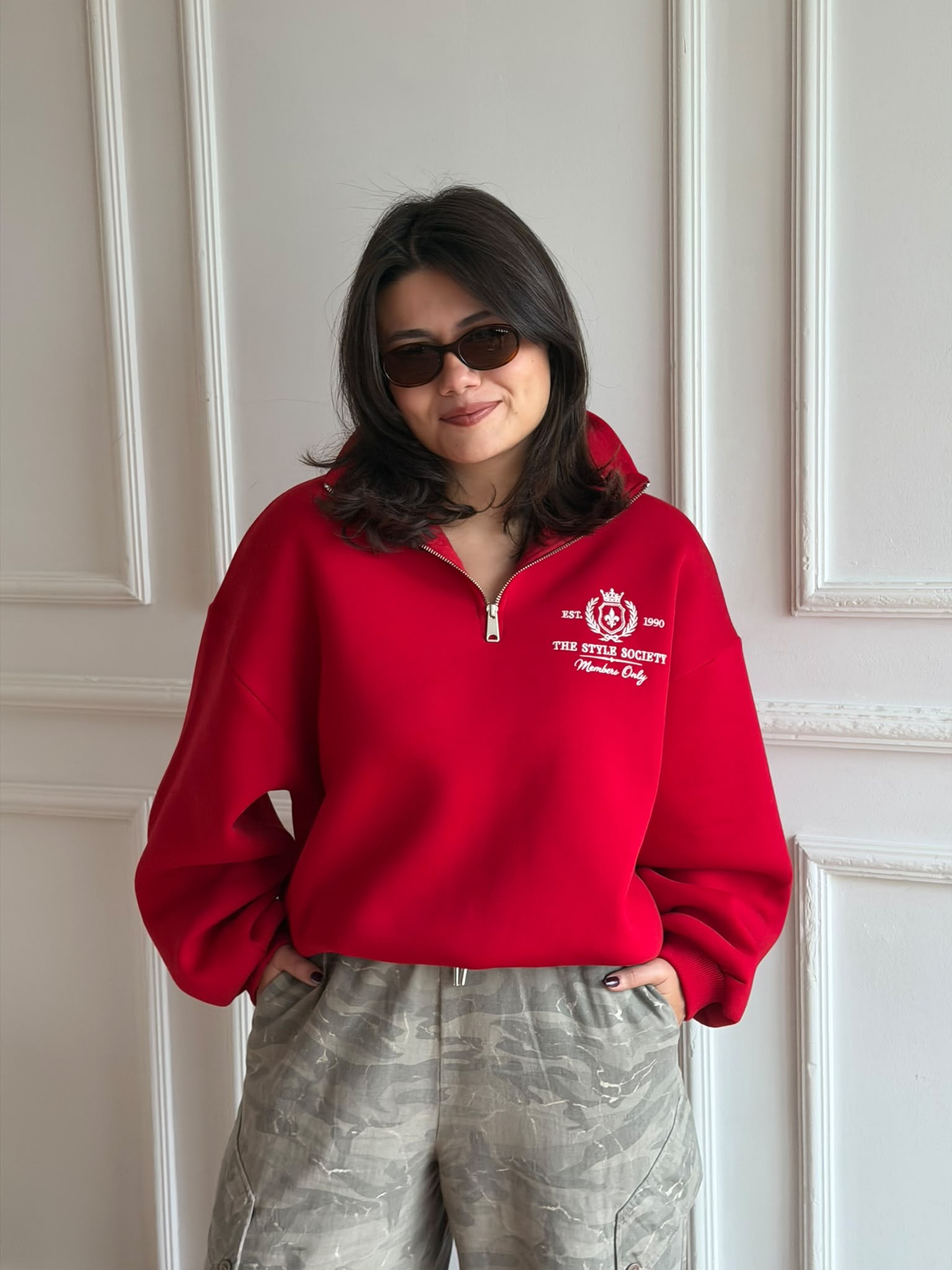 Yaka Fermuarlı Sweatshirt 03121 Kırmızı