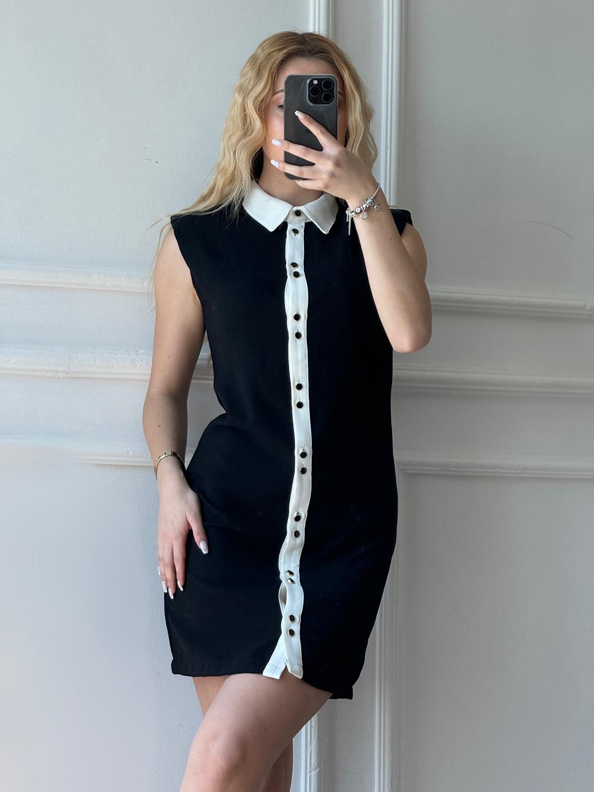 Yakalı Önü Düğmeli Elbise 2416240 Siyah