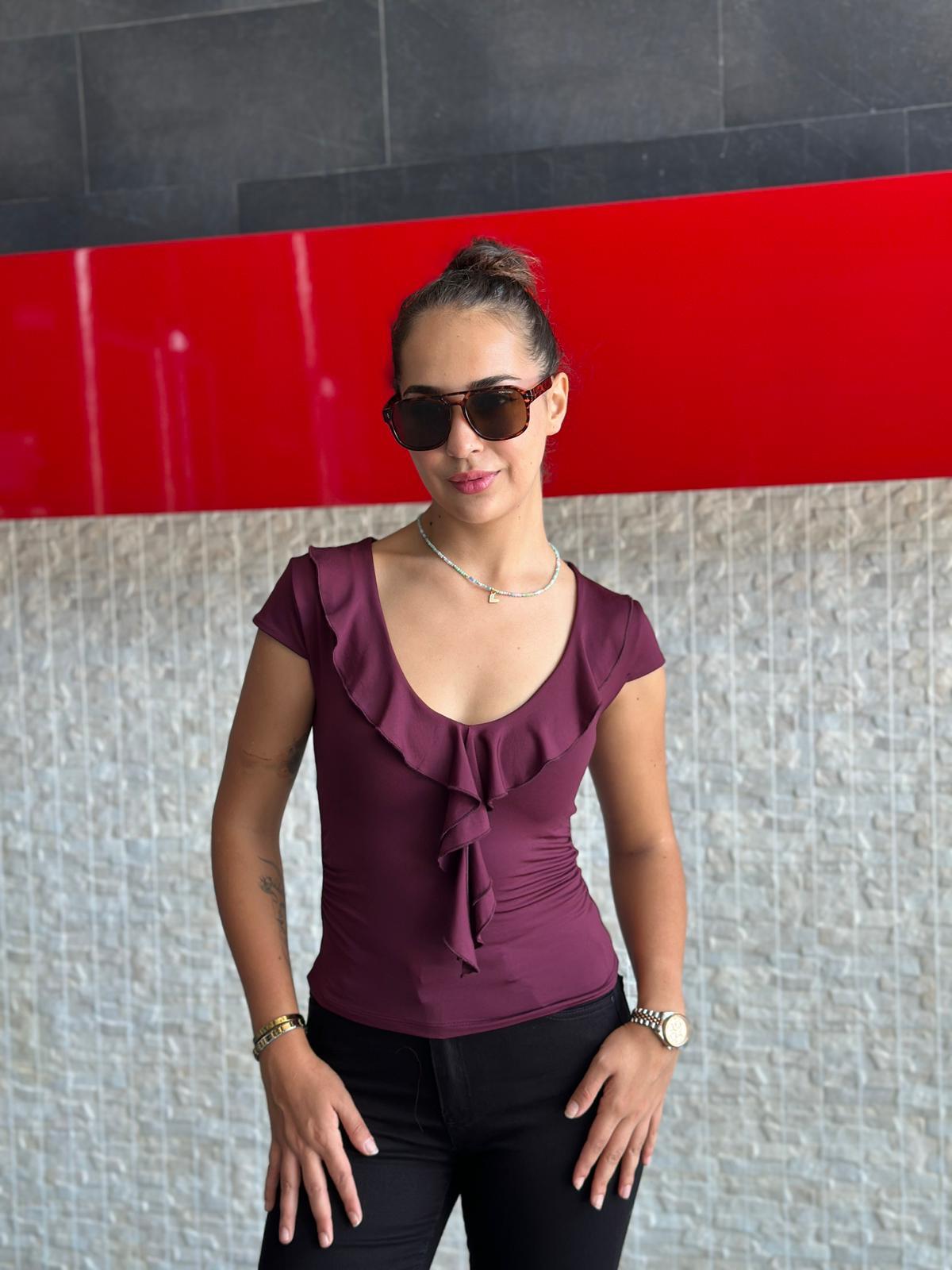 Yakası Fırfırlı Bluz 17043 Bordo