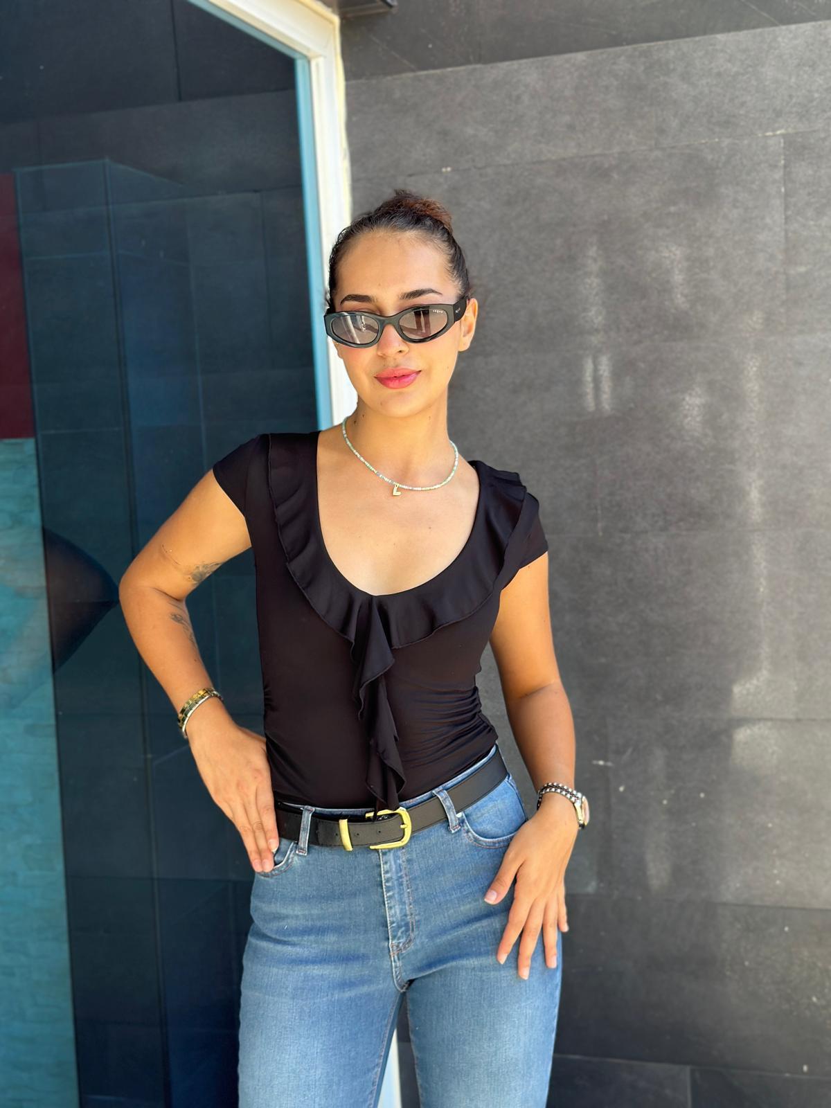 Yakası Fırfırlı Bluz 17043 Siyah