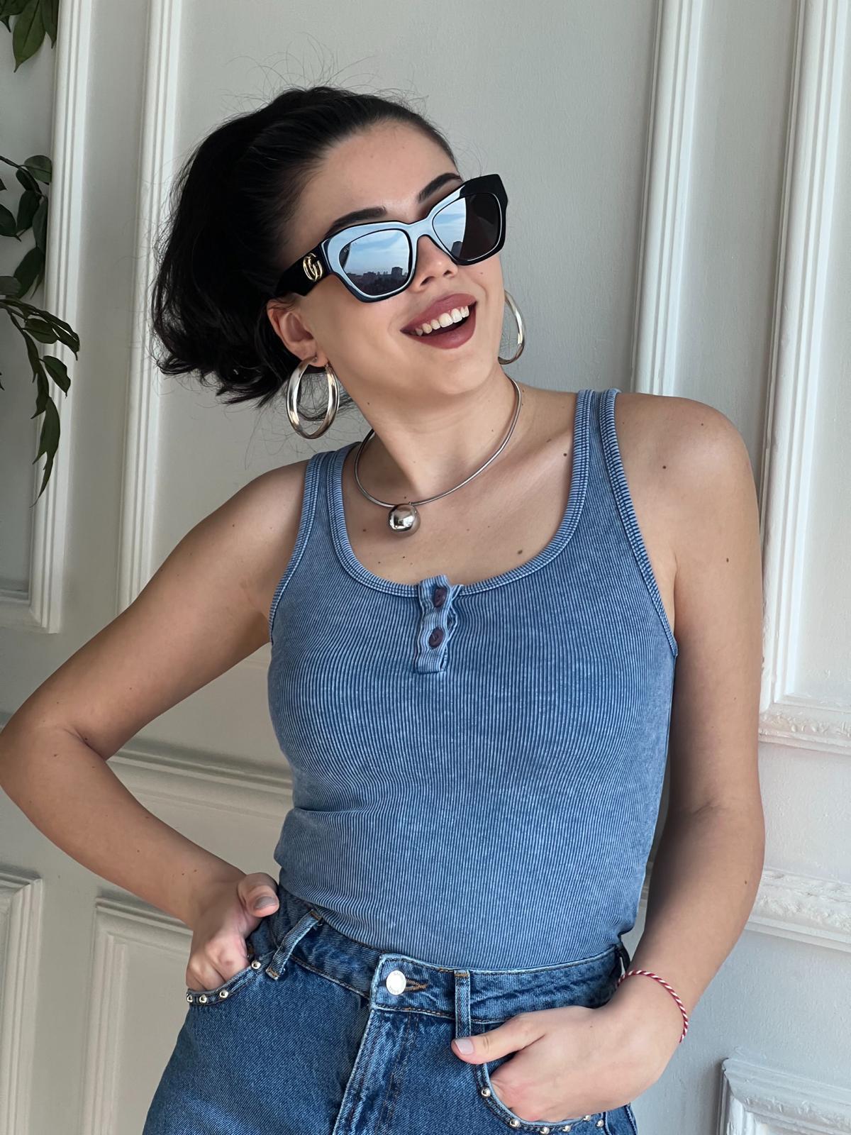 Yıkama Efektli Atlet 20840 İndigo