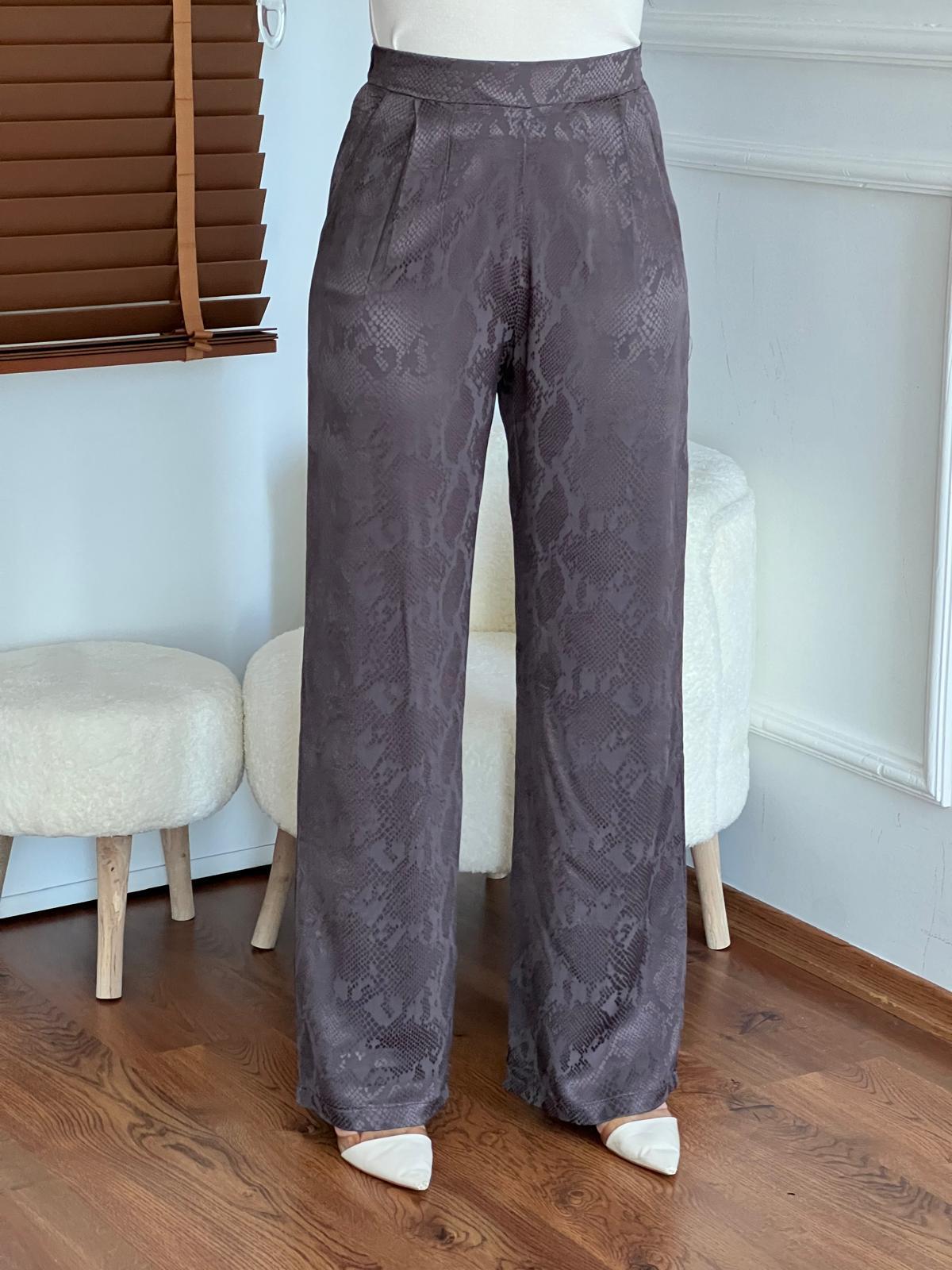 Yılan Desen Saten Pantolon 01284 Kahverengi