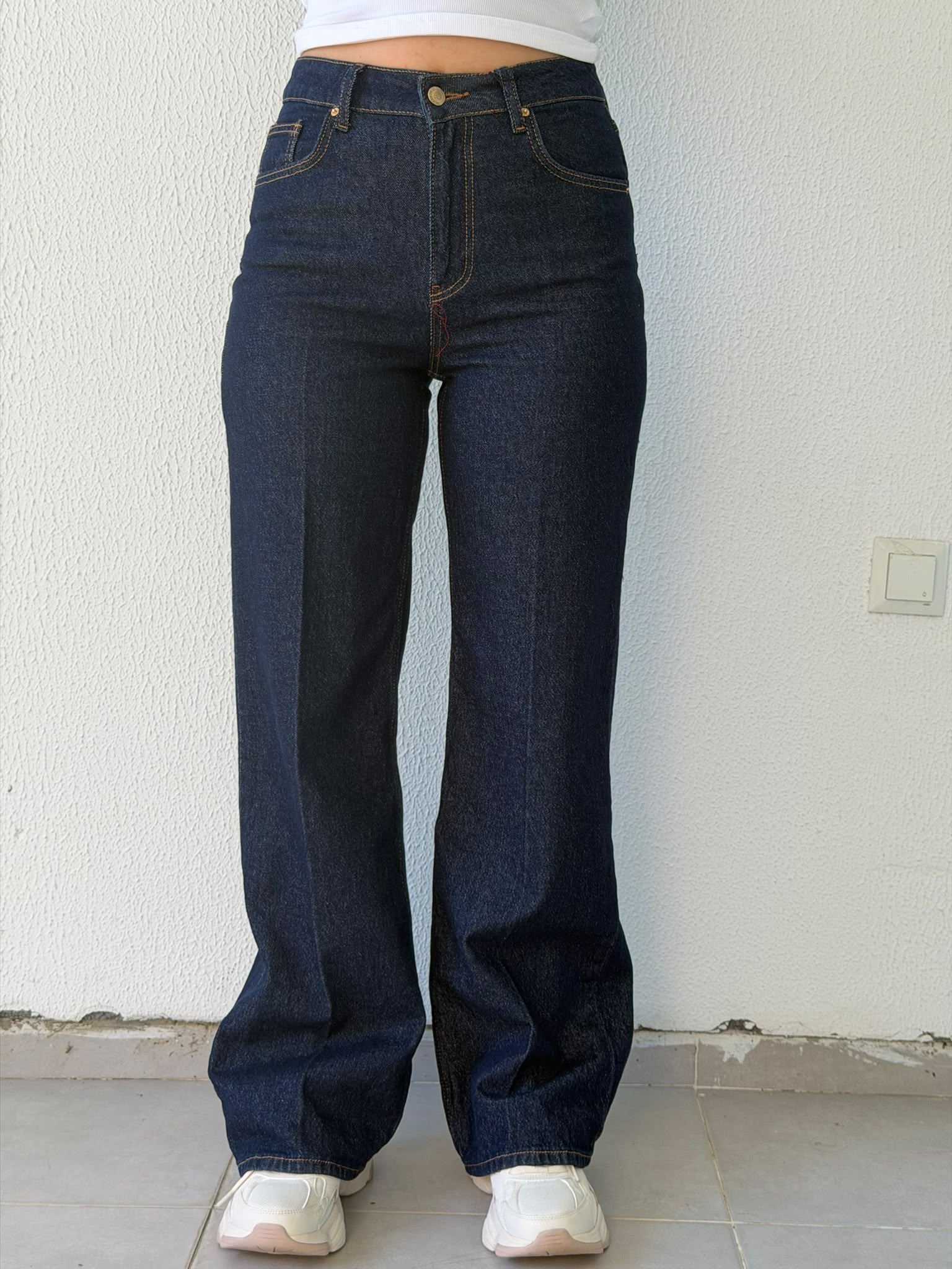 Yüksek Bel Bol Paça Pantolon D882 Lacivert