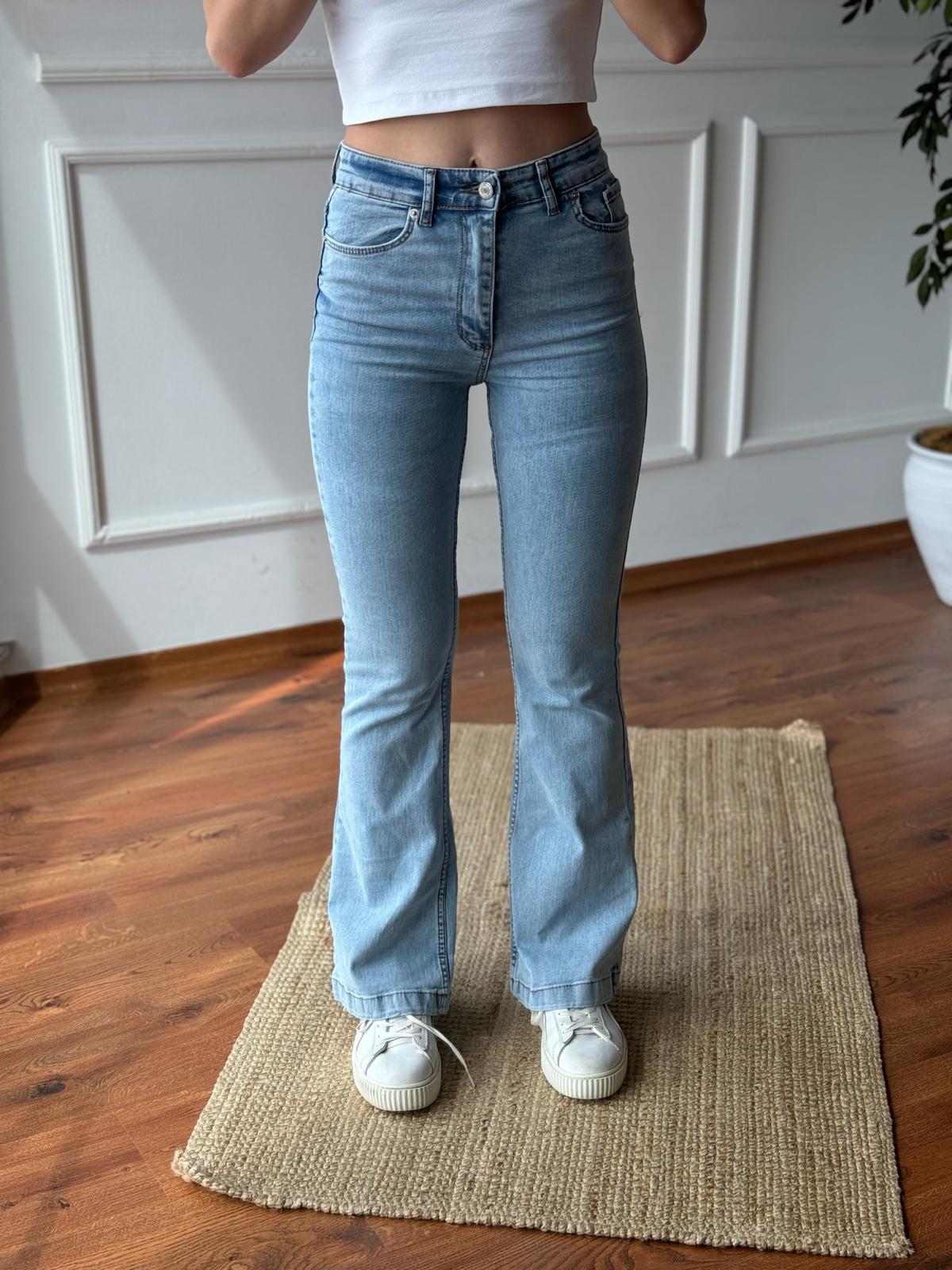 Yüksek Bel İspanyol Paça Pantolon 0520 Buz Mavisi