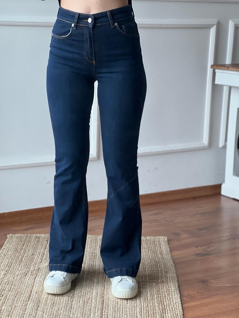 Yüksek Bel İspanyol Paça Pantolon 0520 Lacivert