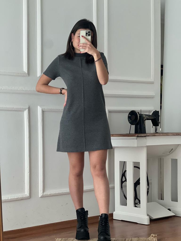 Yumuşak Mini Elbise 90810 Antrasit