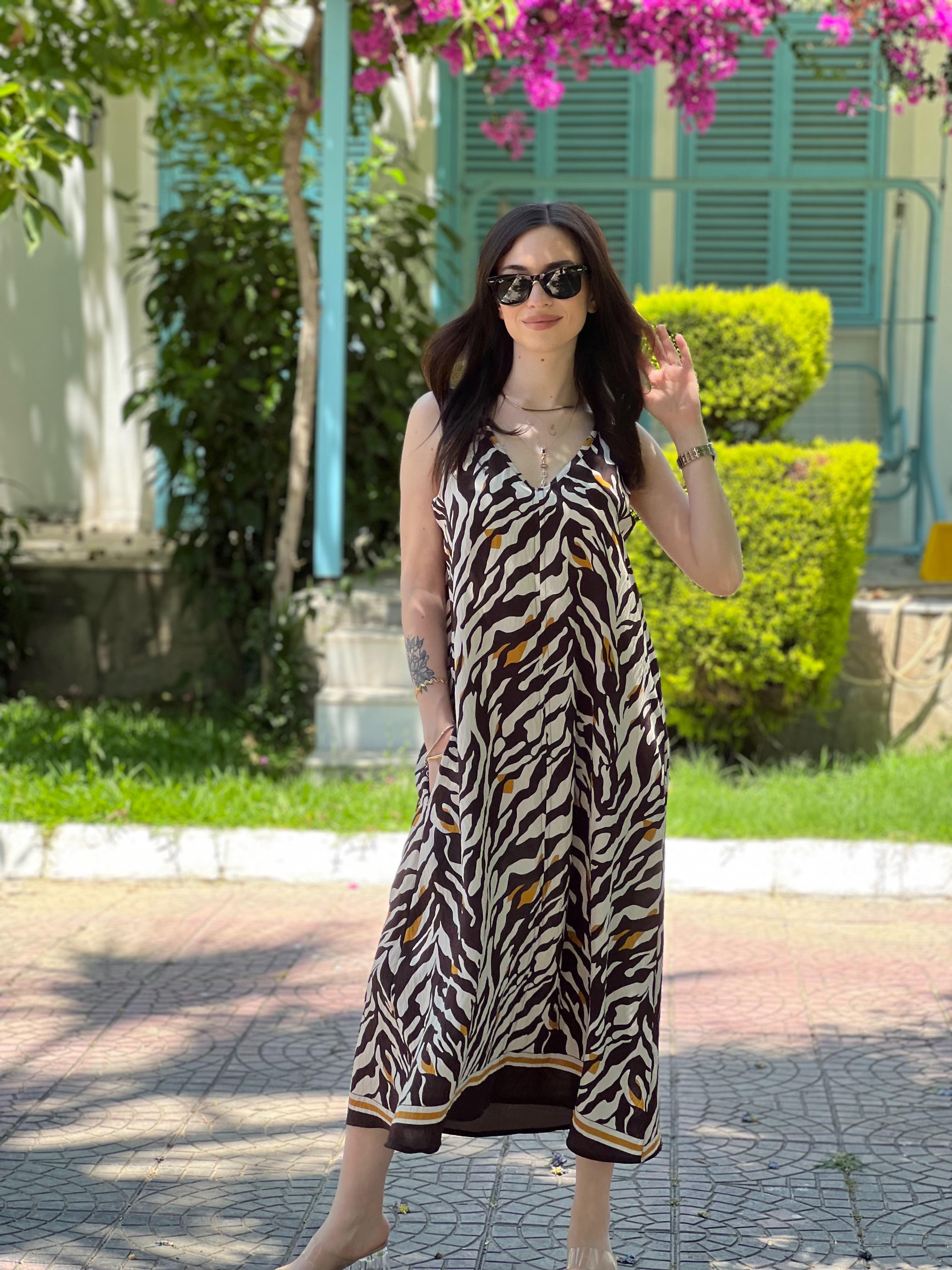 Zebra Desen Elbise 2375 Siyah