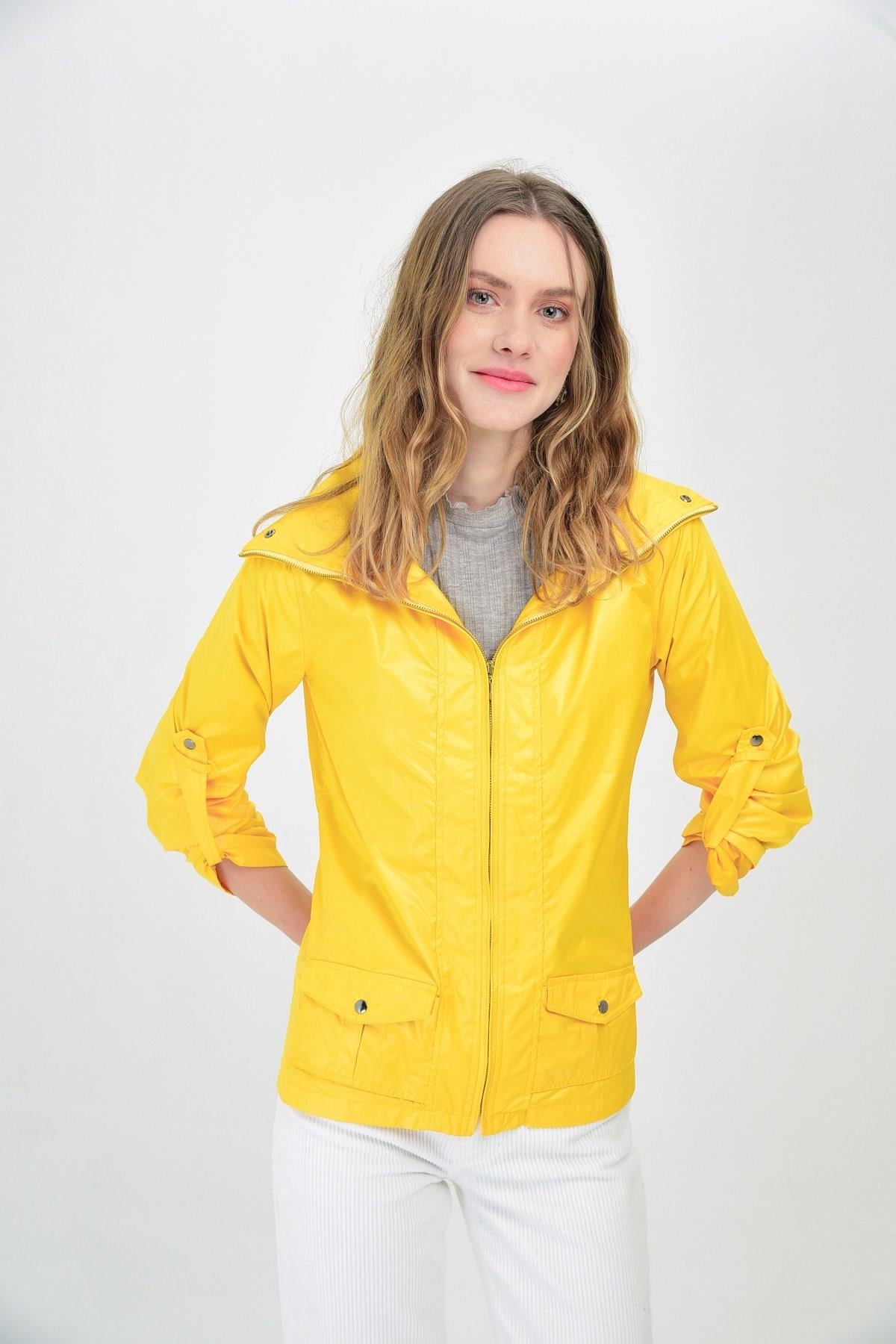 HN1462Sarı Kısa Yağmurluk