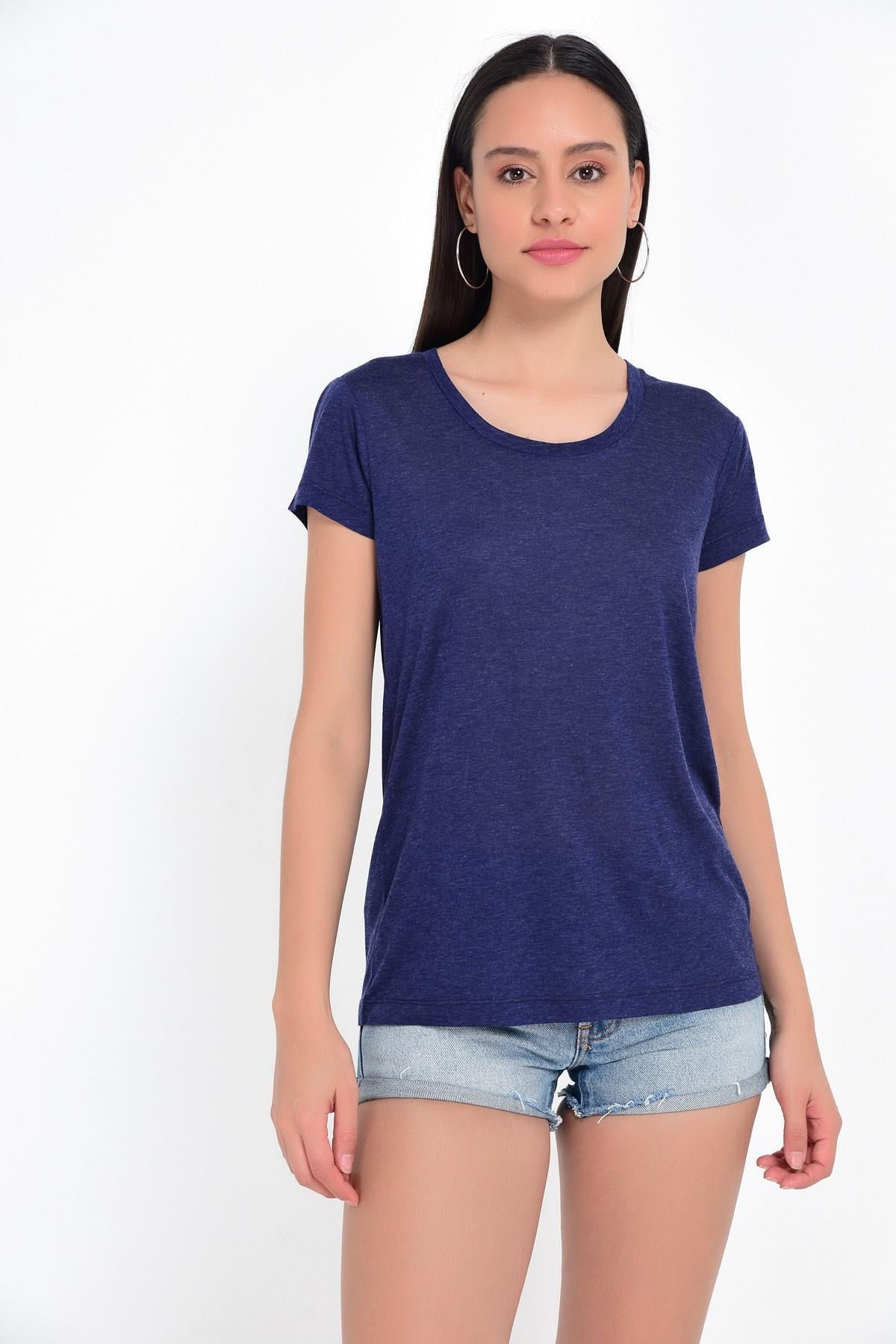 HN1706Bisiklet Yakalı Basic T-shirt