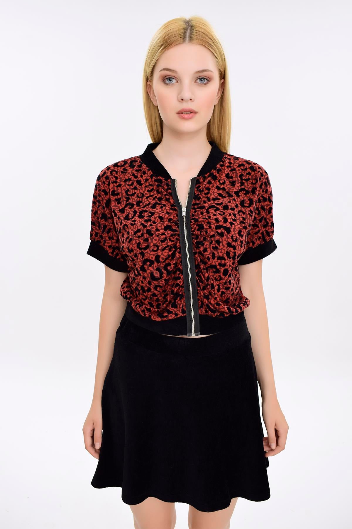 HN2026Bordo Zebra Baskılı Rıbanalı Ceket