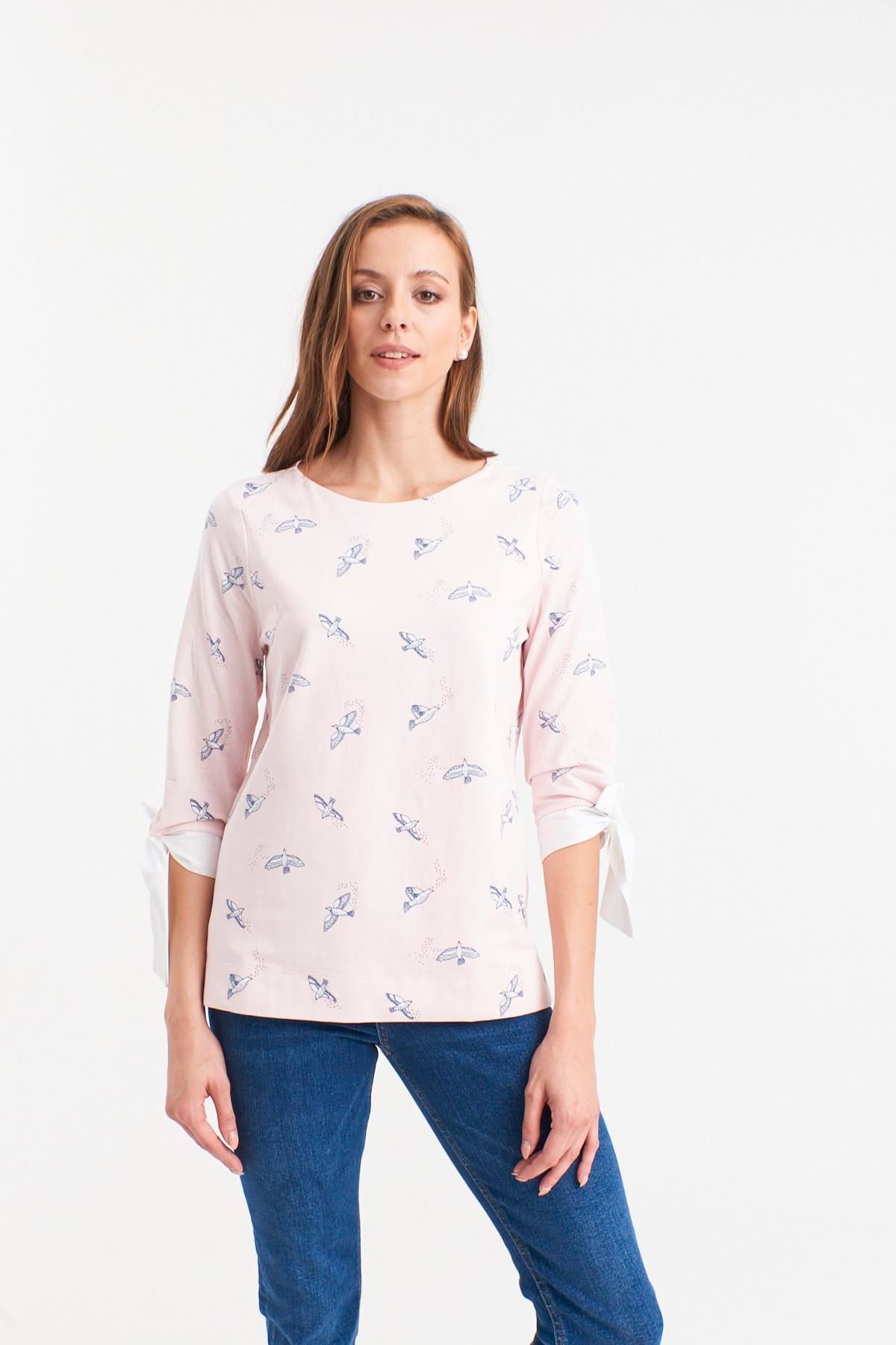 HN2671Serçe Baskılı Bluz