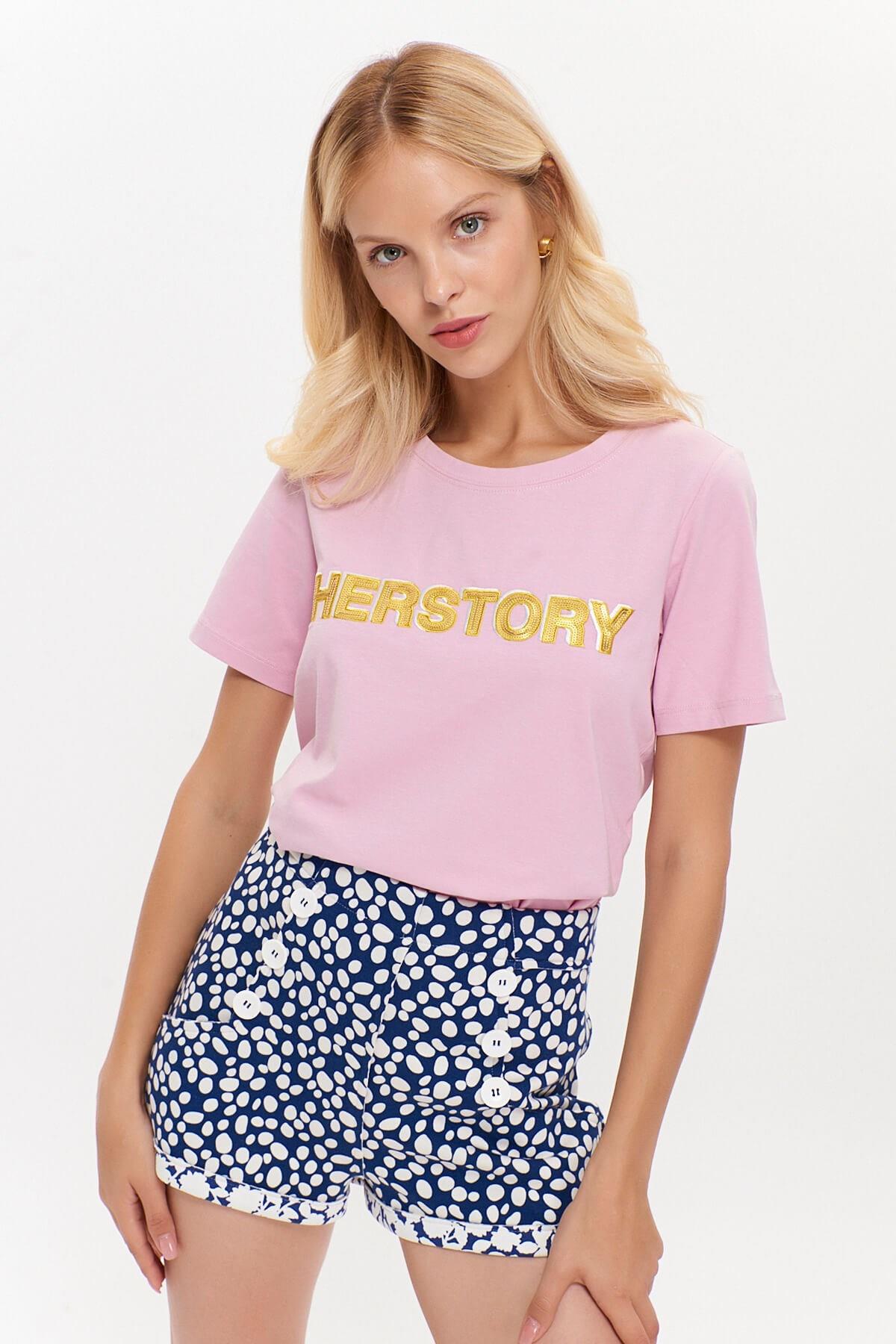 HN3066Her Story Nakışlı Basic T-Shirt