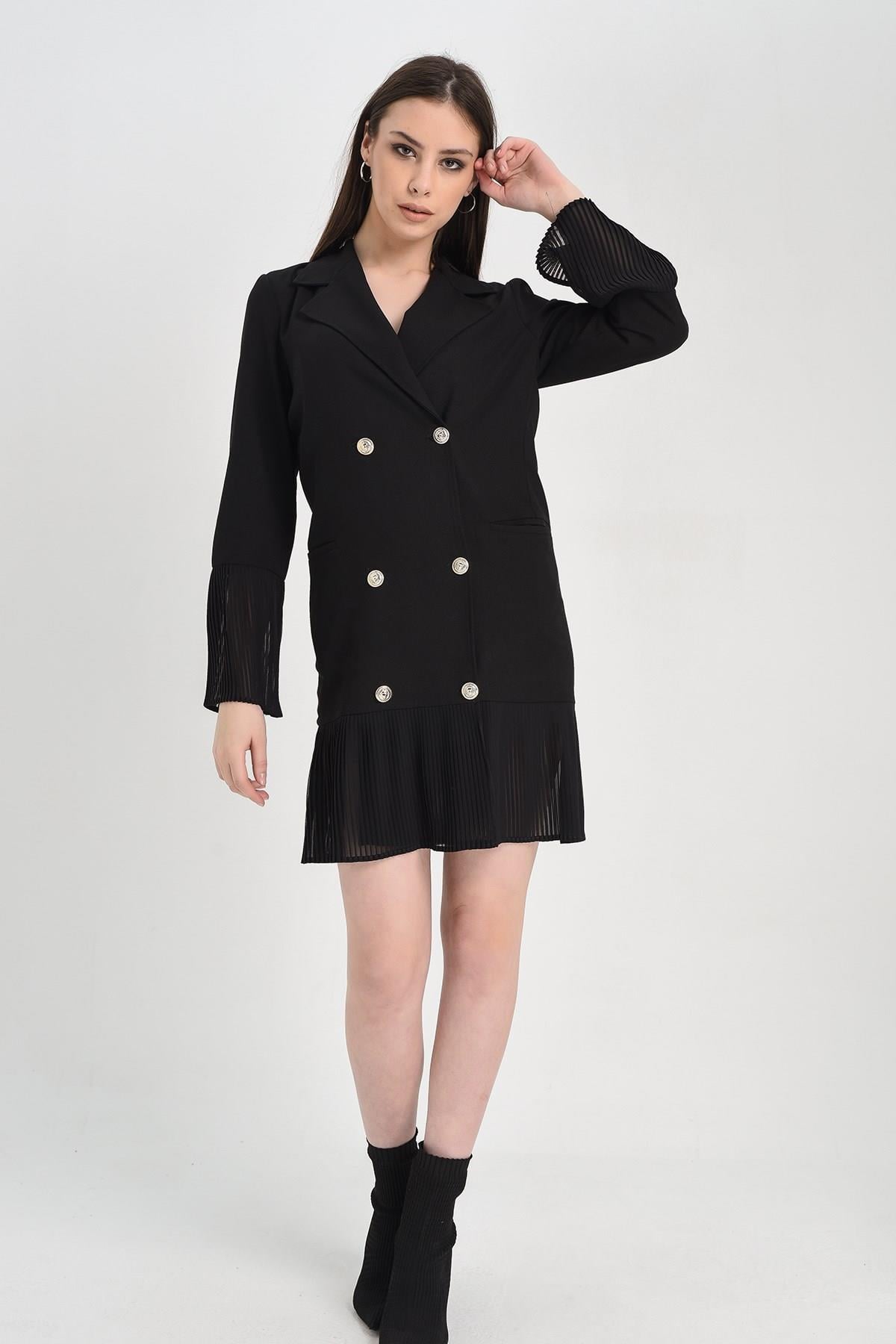 HN1253Pilise Detaylı Ceket Elbise