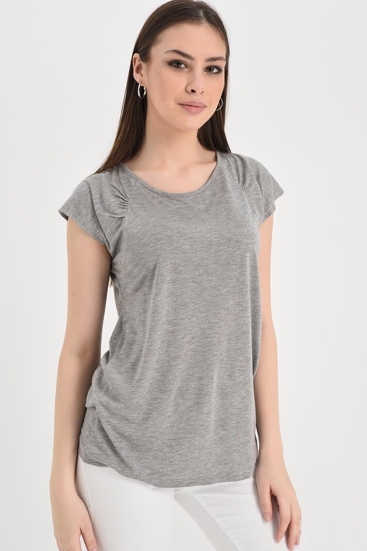 HN1256Kolları Büzgü Detaylı T-shirt