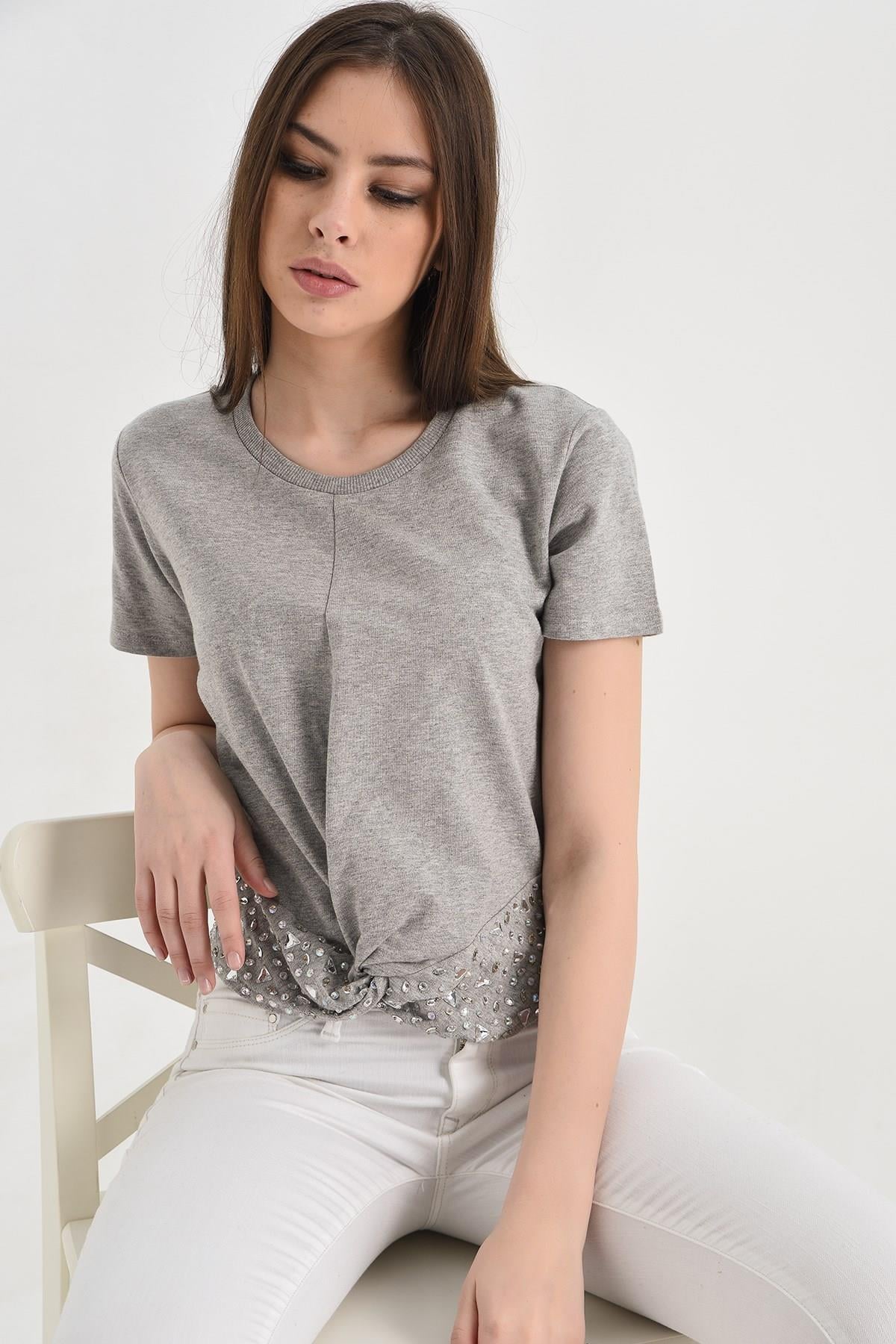 HN1291Boncuk Detaylı T-shirt