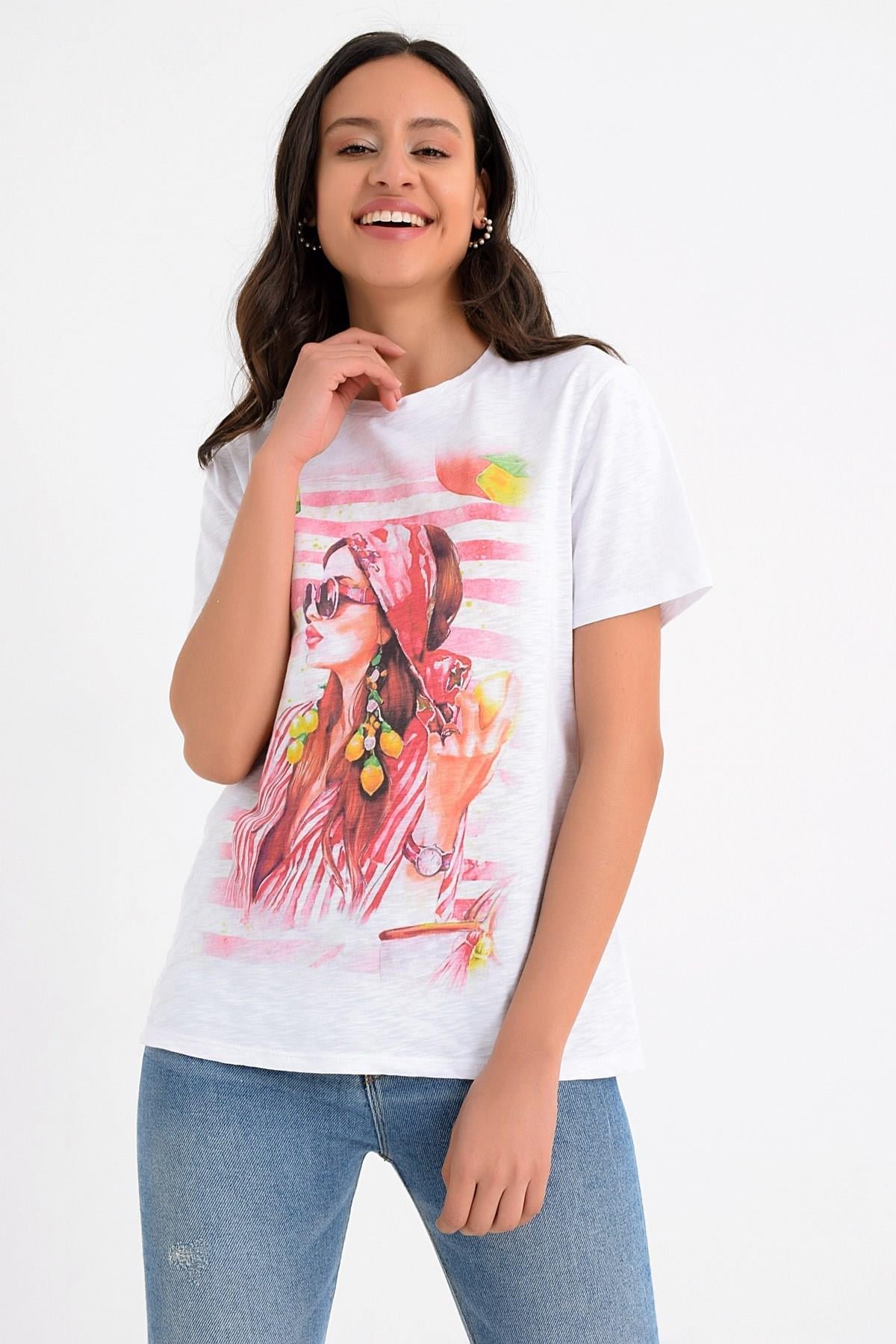 HN1607Kontrast Baskılı T-shirt