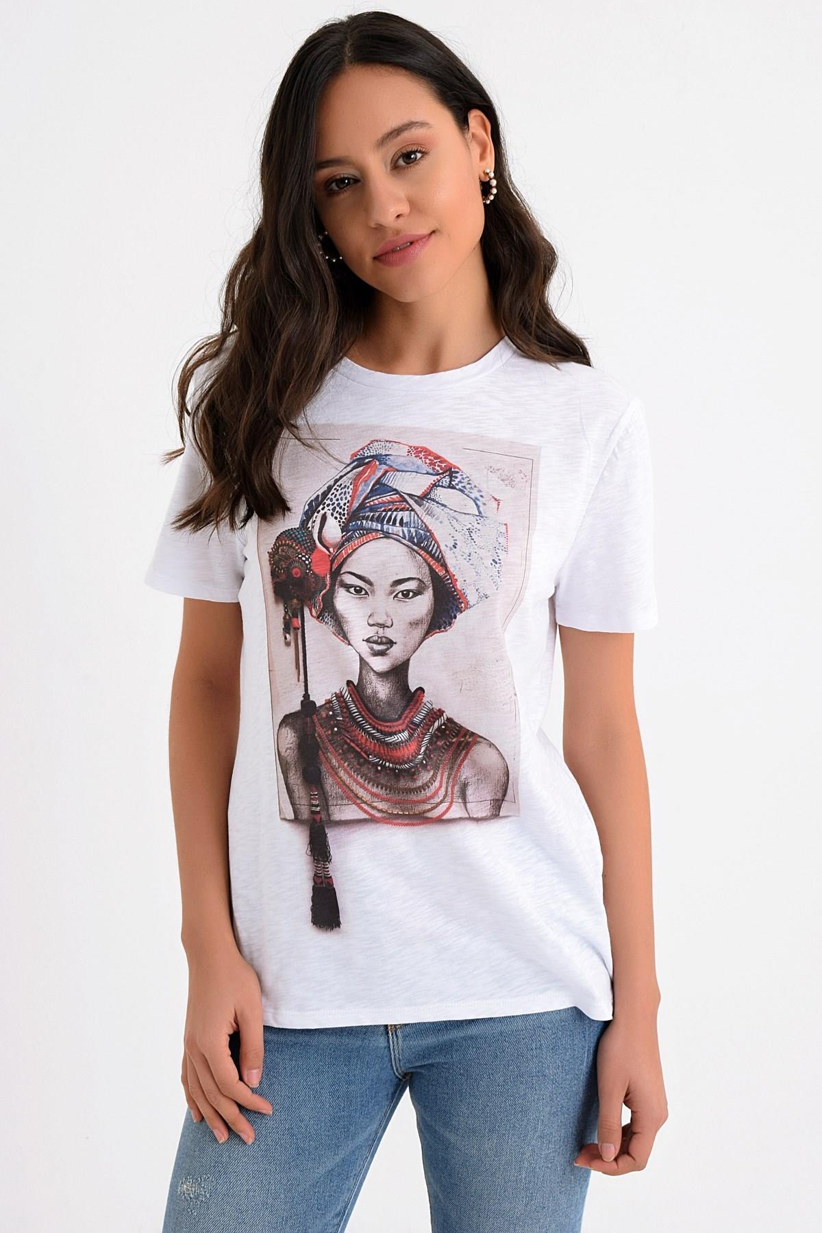 HN1609Kontrast Renklerde T-shirt