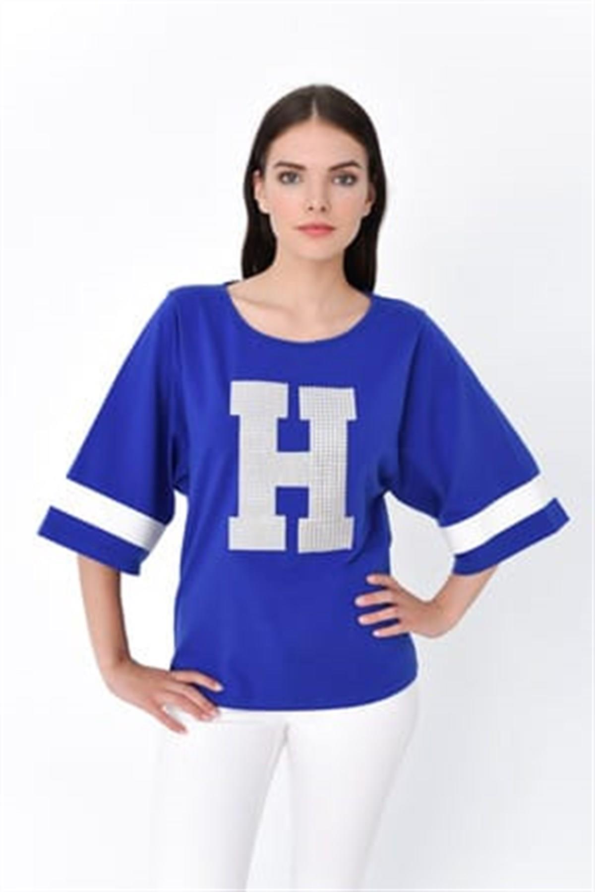 HN1933Kolları Beyaz Şerit Detaylı T-shirt