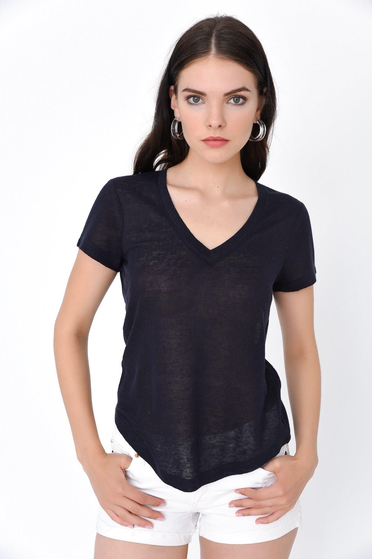 HN1958V Yaka Keten T-shirt