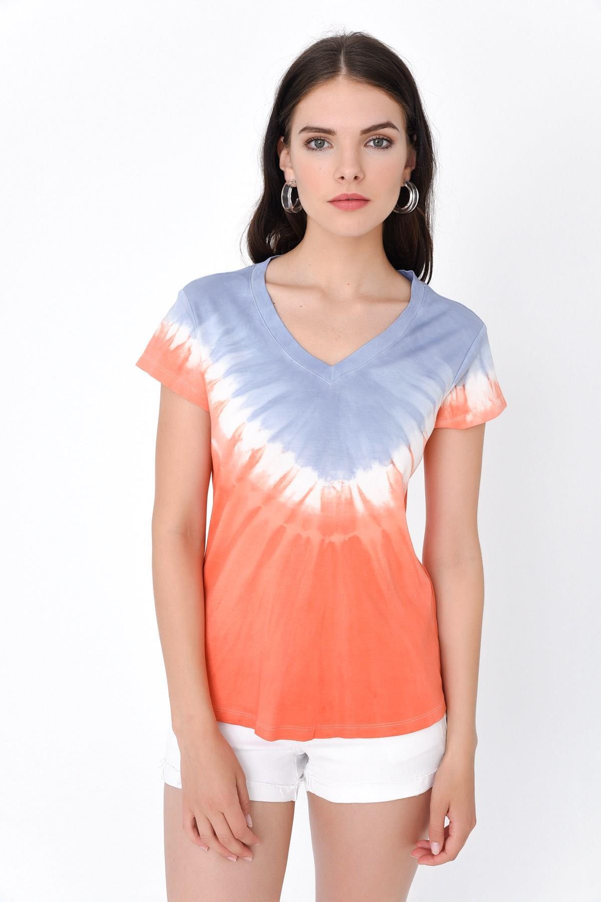 HN2011V Yakalı Batikli T-shirt