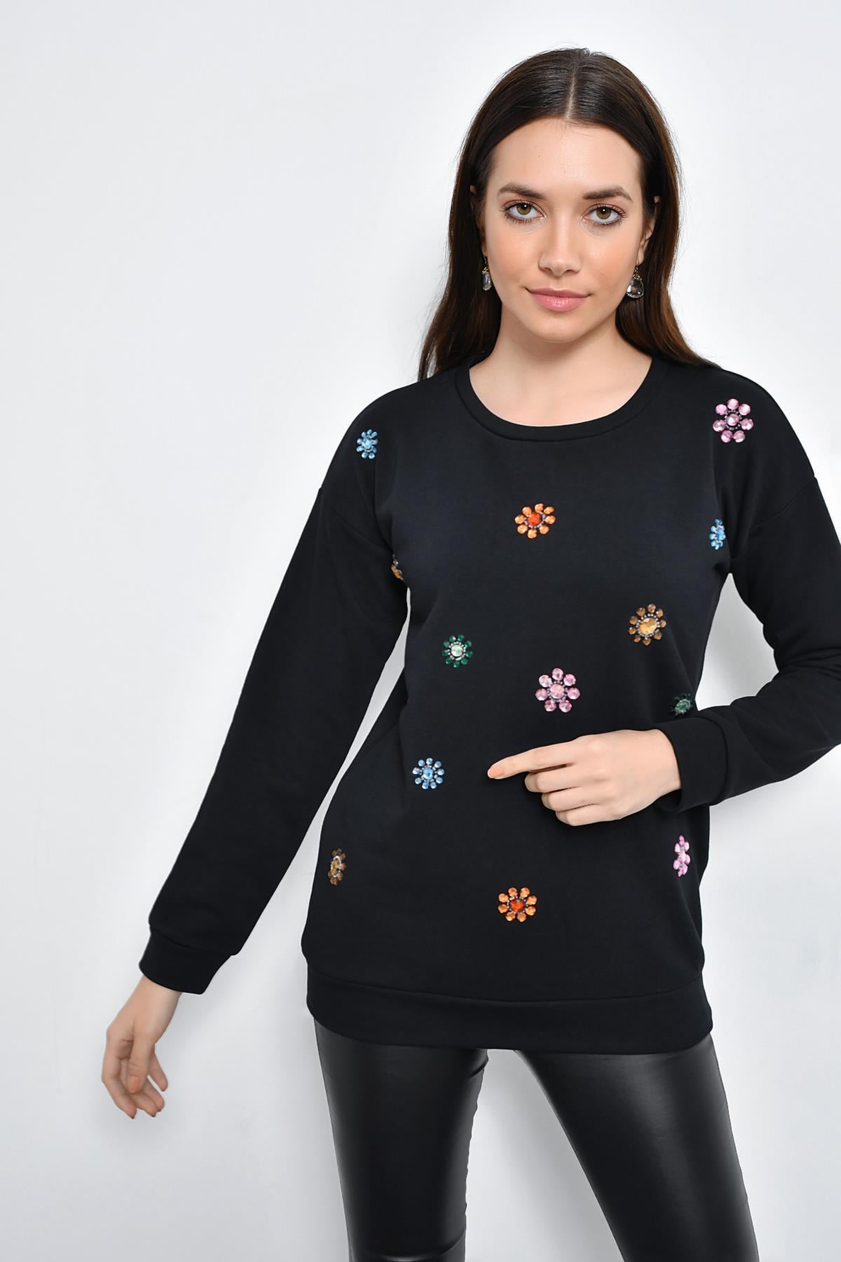 HN2193Boncuk İşlemeli Sweatshirt
