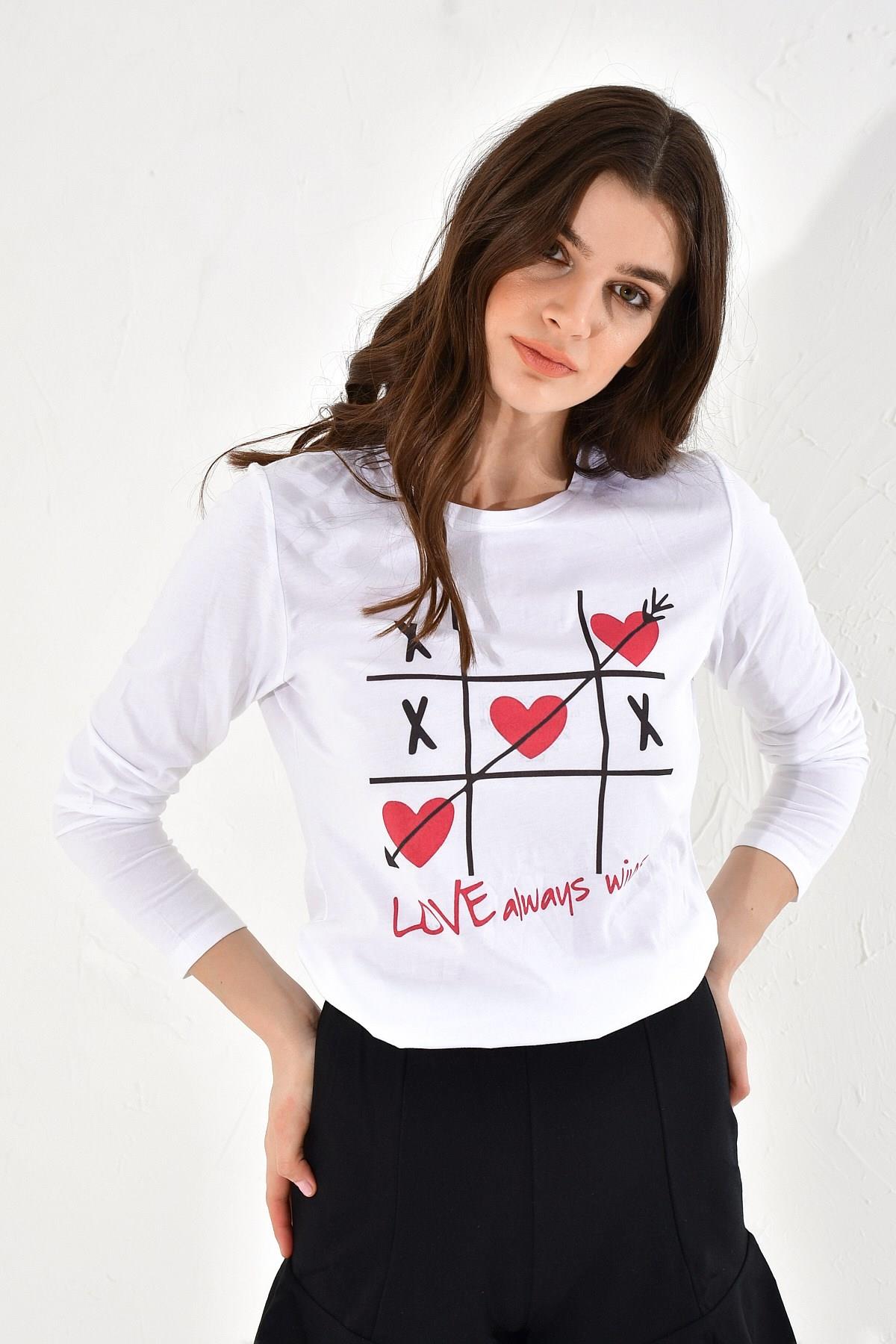 HN2513Baskılı Uzun Kollu Tshirt