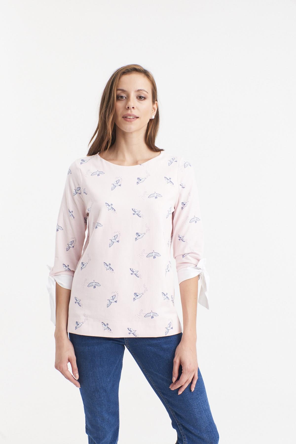 HN2671Serçe Baskılı Bluz