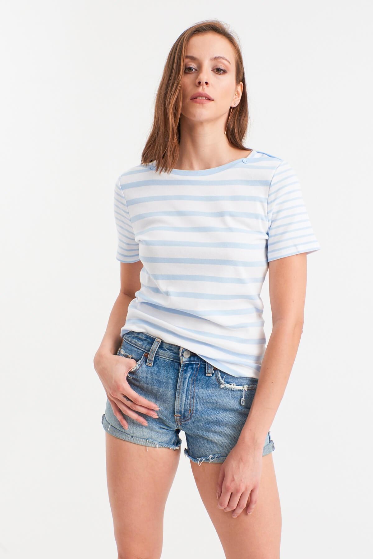HN2707Mavi Çizgili T-shirt