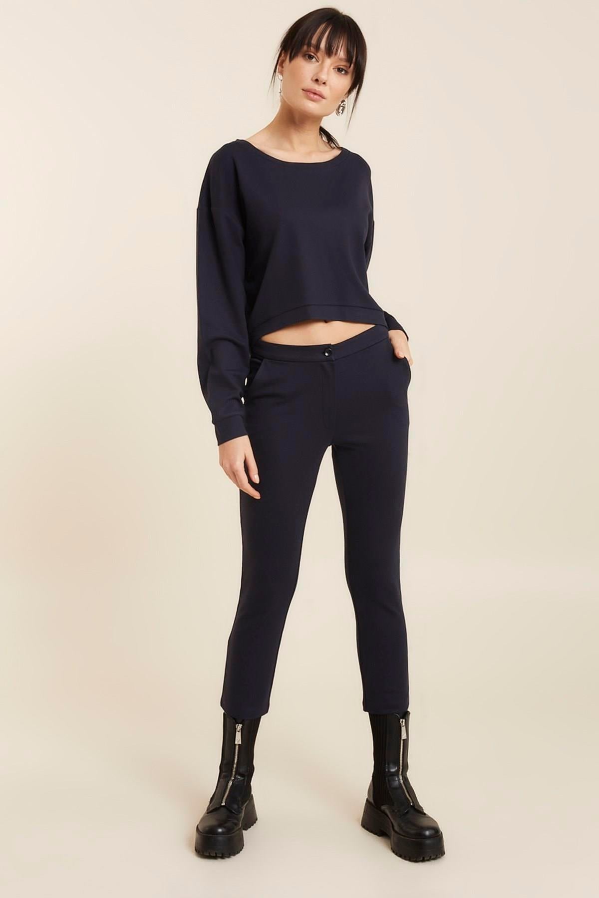 HN2871Bisiklet Yakalı Crop Örme Bluz