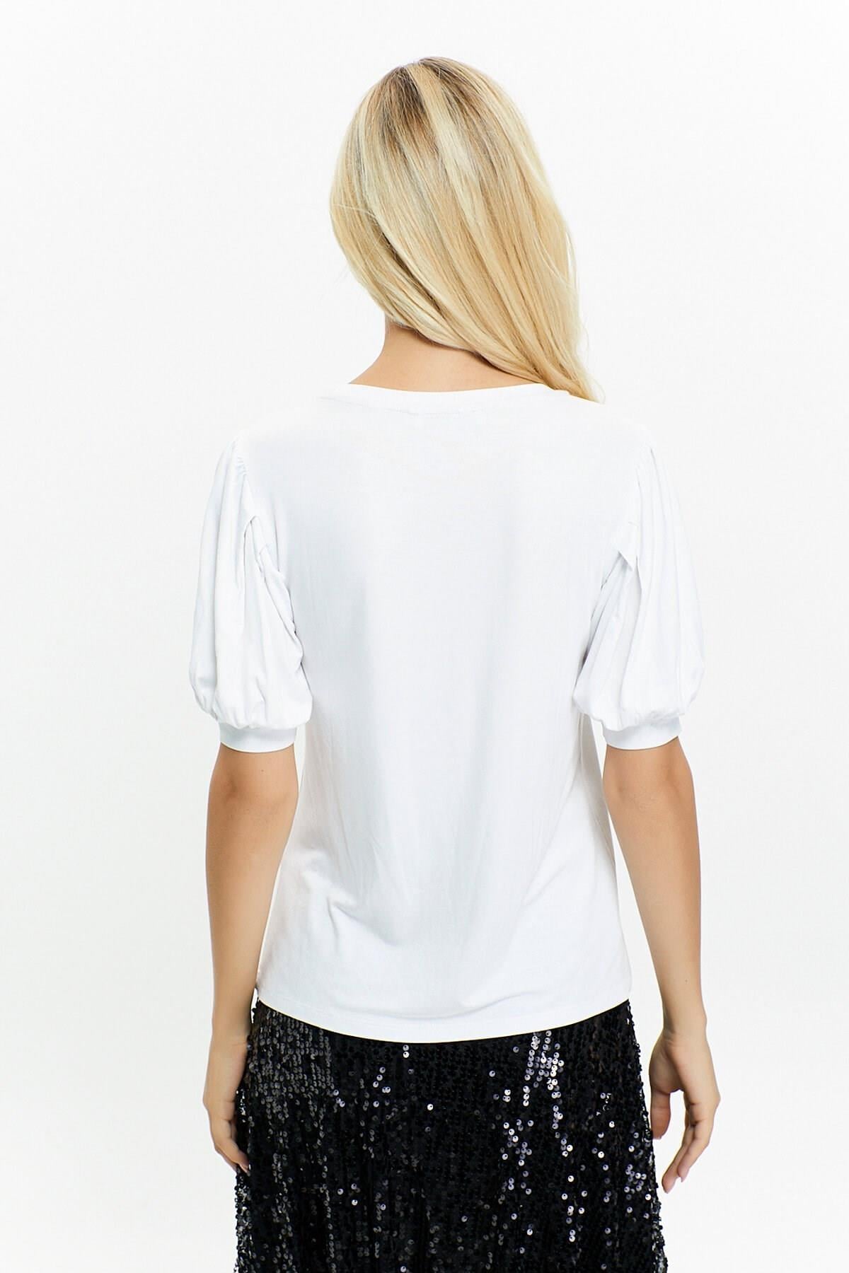 HN3061Balon Kollu Bisiklet Yakalı T-Shirt