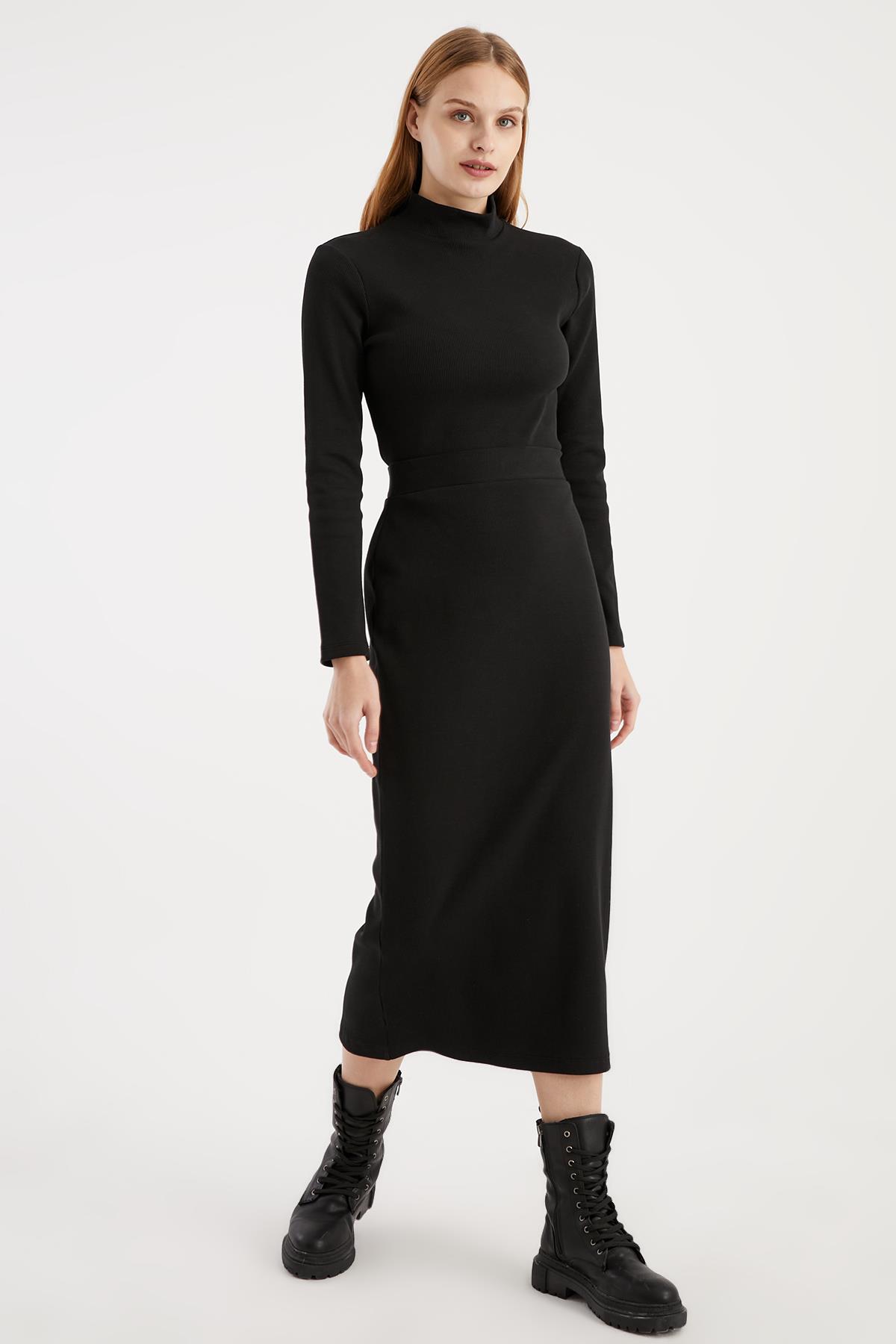 HN3222Ribana Beli Lastikli Örme Etek