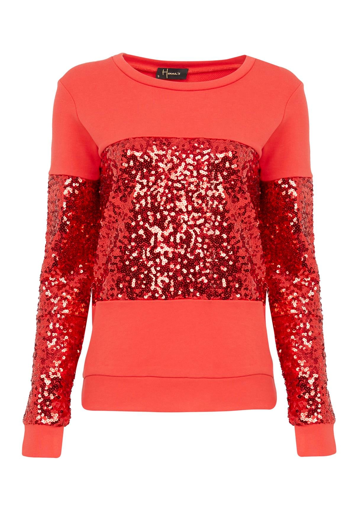 HN3301Robası Ve Kolu  Pulpayet Garnili Sweatshirt