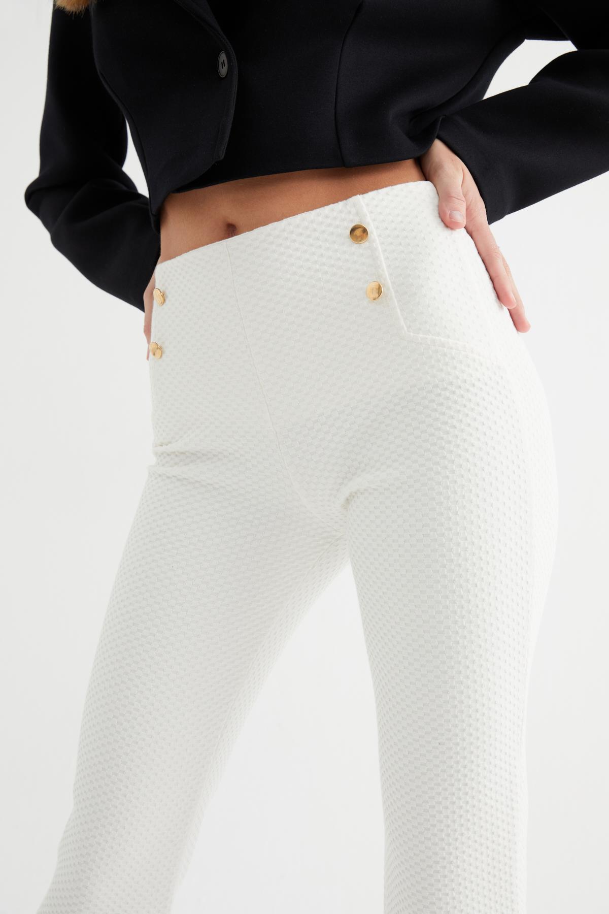 HN3454Beli Lastikli 3 İplik Örme Pantolon