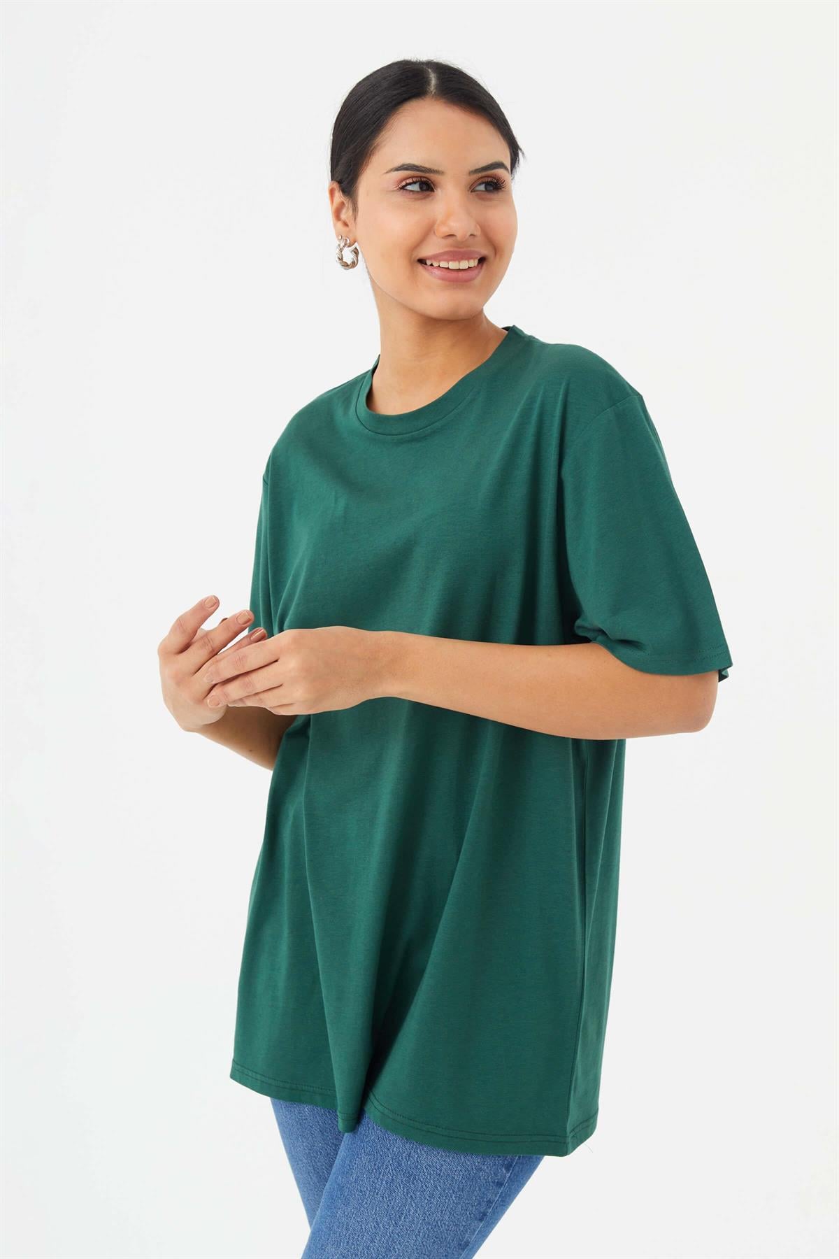 HN3824Unisex Oversize Basic Bisiklet Yaka T-shirt