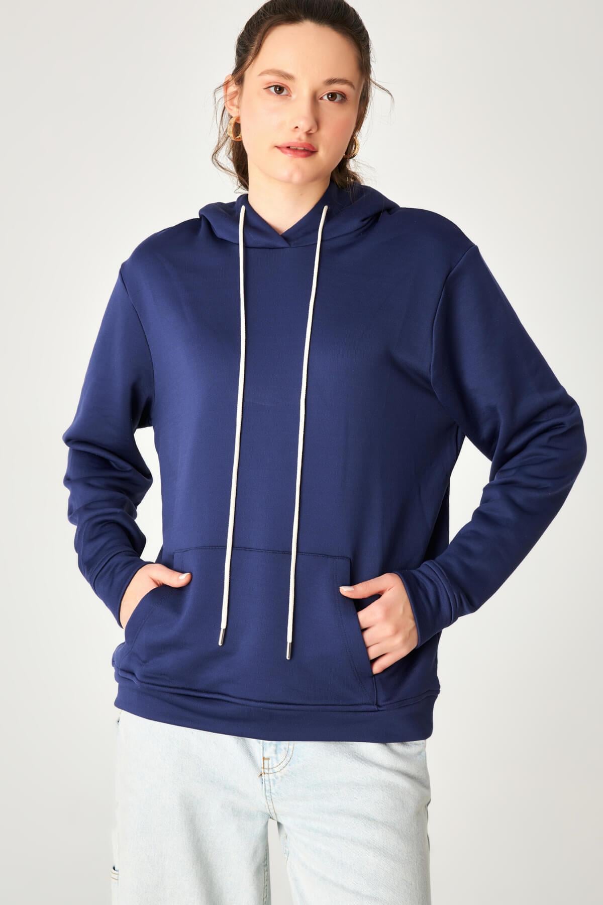 HN3953Kadın İp Detaylı Kapüşonlu Cepli Sweatshirt