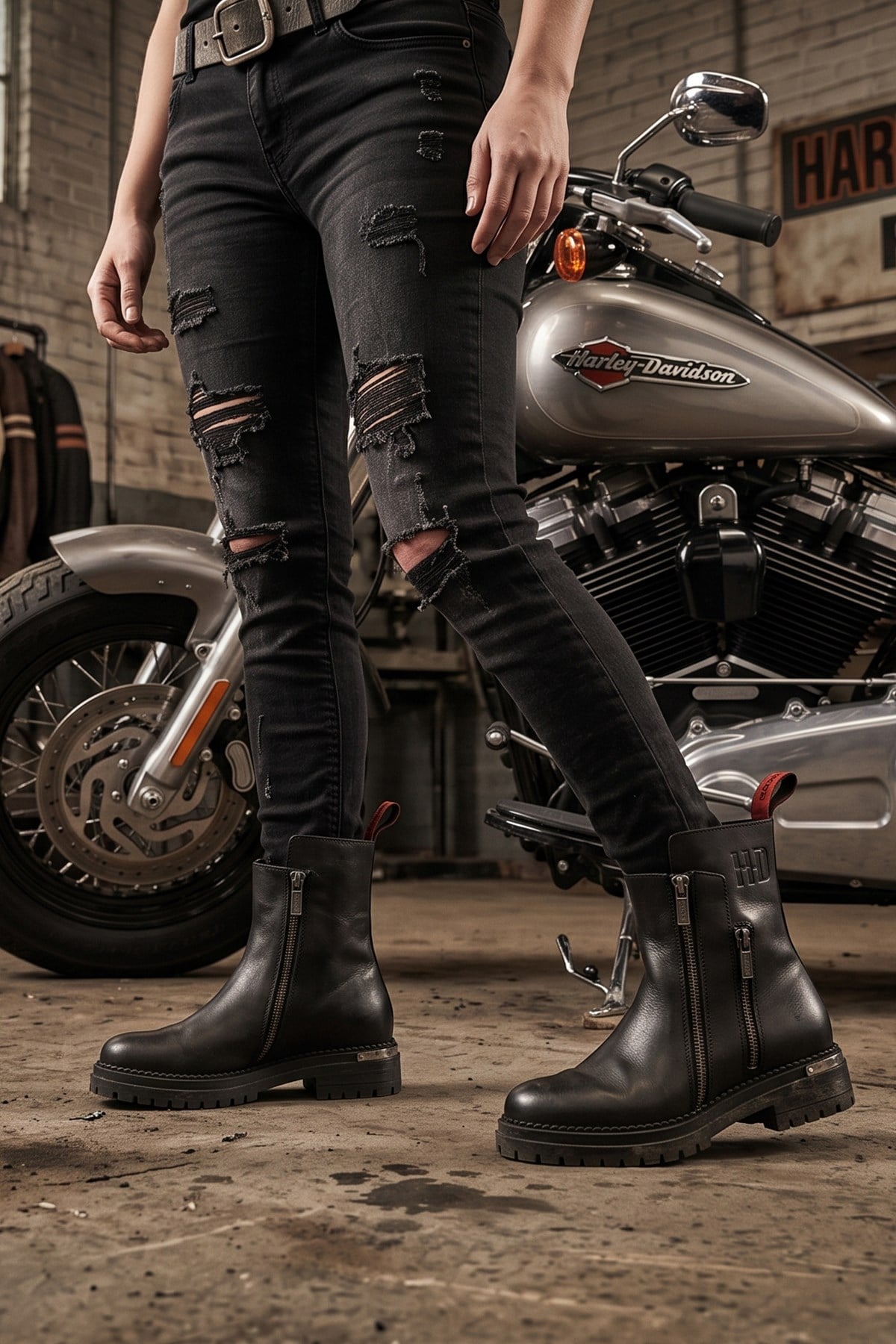 Harley Davidson Peking Deri Siyah Kadın Bot