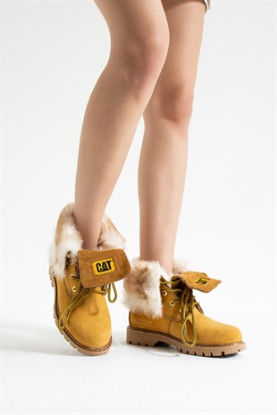 Caterpillar Utah Hakiki Deri Sarı Nubuk Kadın Bot 