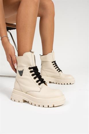 Hammer Jack Lenora Hakiki Deri Bej Kadın Bot