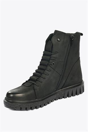 Hammer Jack Hakiki Deri  Siyah İnce Ykm Nubuk Kadın Bot