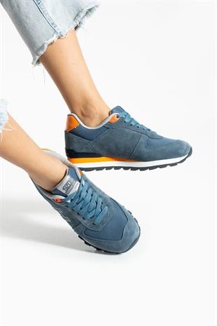 Hammer Jack Peru Hakiki Deri Kot Mavi-Turuncu Kadın Spor Ayakkabı 